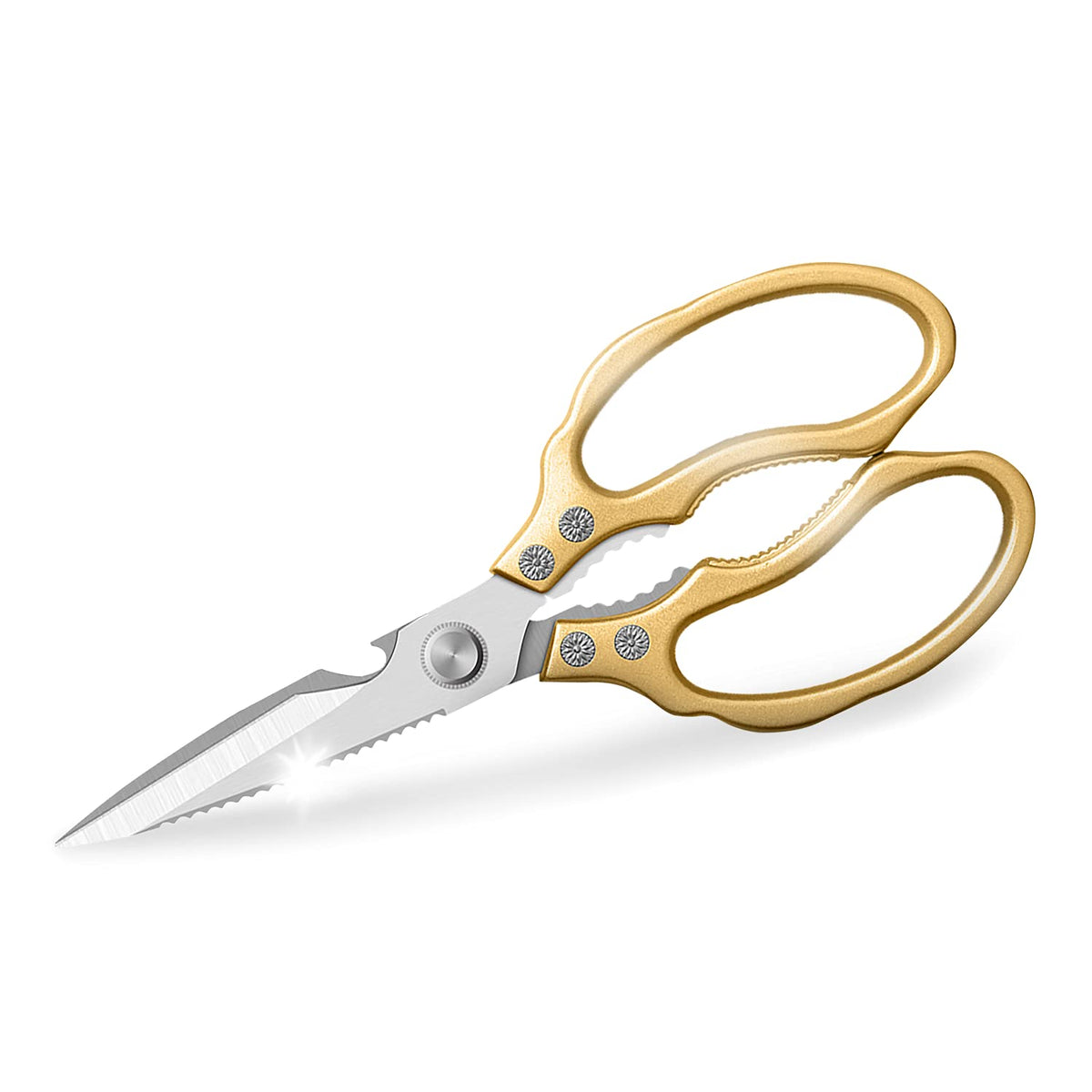 AWinjoy Kitchen Scissors, Heavy Duty Sharp Shears Dishwasher Safe, Kitchen Accessories Cooking Shears for Meat Chicken Fish Poultry Herb Bread (gold)