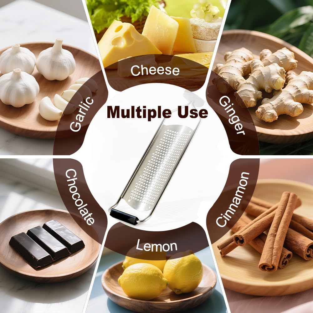 Upgraded Lemon Zester & Cheese Grater, Food Grade Stainless Steel None-Slip Hand Fine Grater for Garlic, Ginger, and Chocolate, Durable and Easy-To-Clean(Dishwasher Safe)