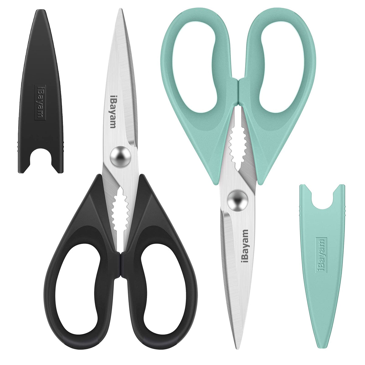 iBayam 2 Pack All Purpose Kitchen Scissors Shears Heavy Duty, Blade Covers