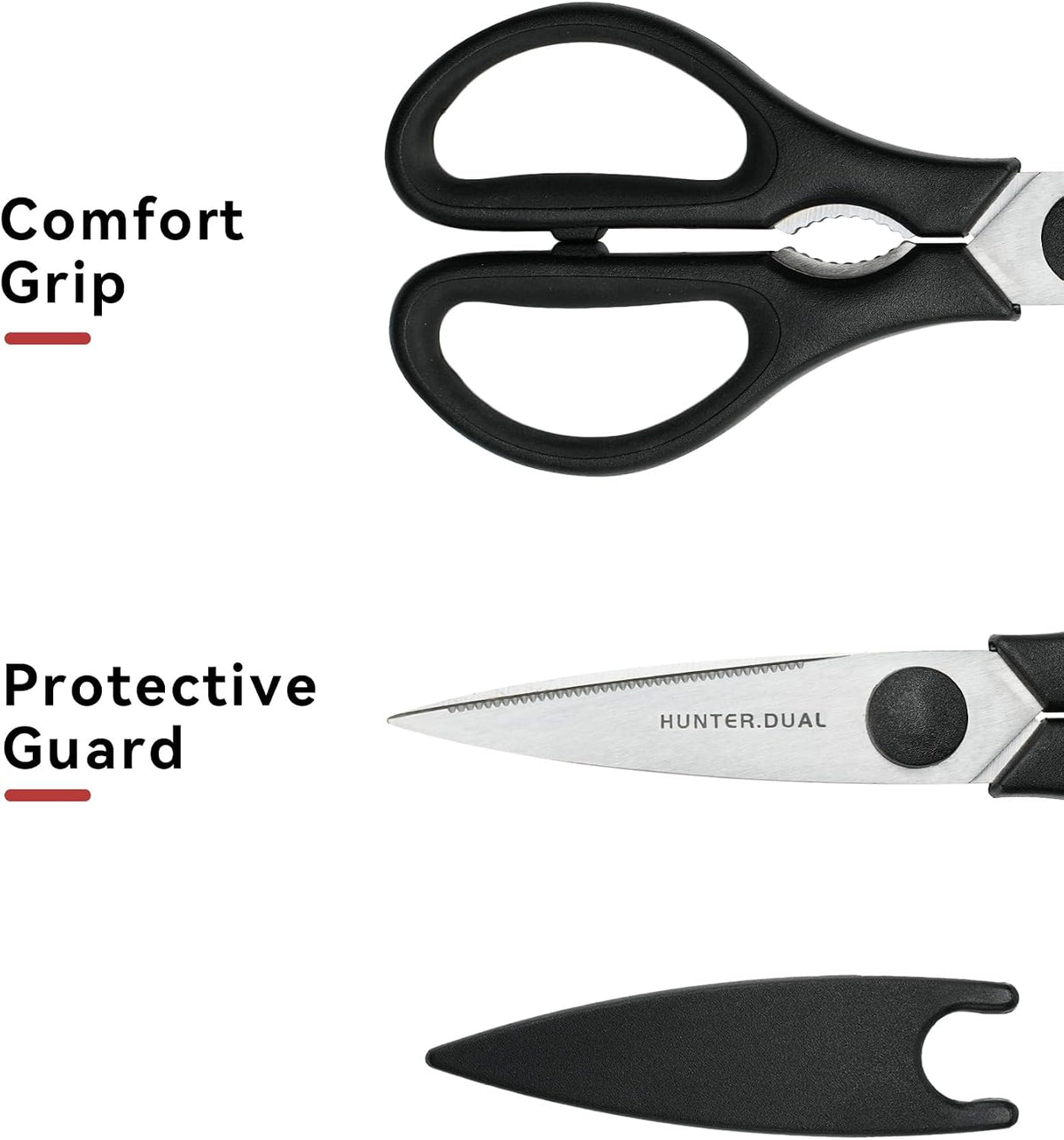 Kitchen Scissors for Food, HUNTER.DUAL Heavy Duty Come Apart Poultry Shears for Cooking, All Purpose for Cutting Chicken, Meat, Fish & Vegetables (Black, 8.35 Inch)