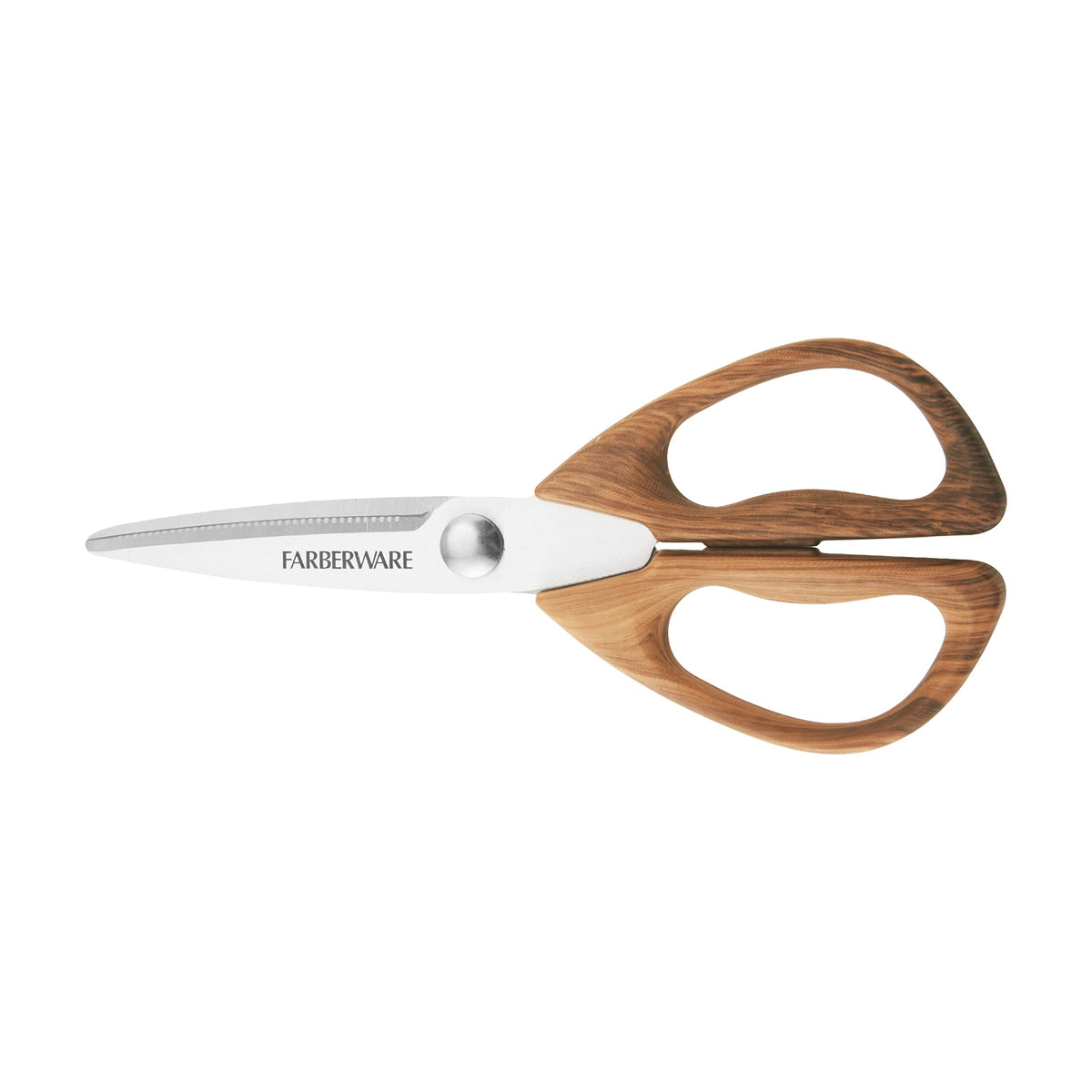 Farberware All-Purpose Kitchen Shears with Faux Wood-Grain Finish Handles, Stainless Steel Blades, Multipurpose Scissors for Meat, Herbs, and More
