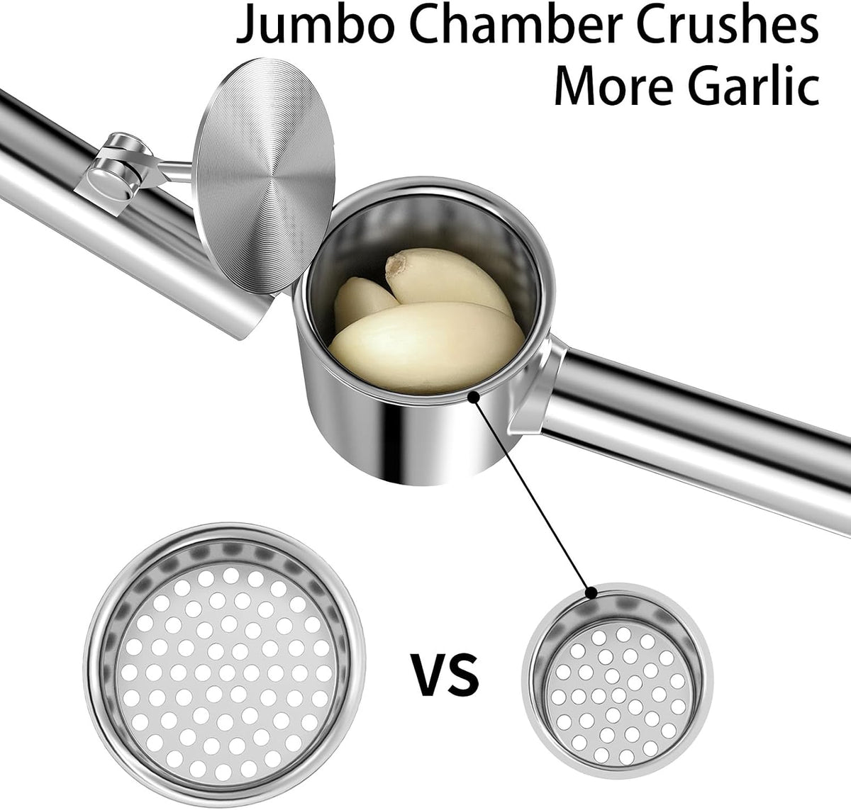 5-in-1 Stainless Steel Garlic Press Set with Large Chamber & Mincer - Heavy Duty Rustproof Garlic Crusher with Ergonomic Handle, Dishwasher Safe, Easy Squeeze Design for Ginger, Nuts, Herbs (Large)
