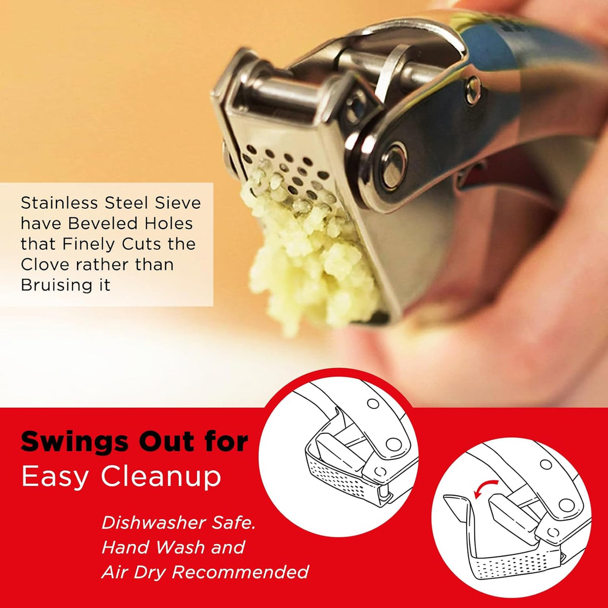 Kuhn Rikon Epicurean Garlic Press, Stainless Steel, 6.5 x 1 x 1.5 inches, Silver