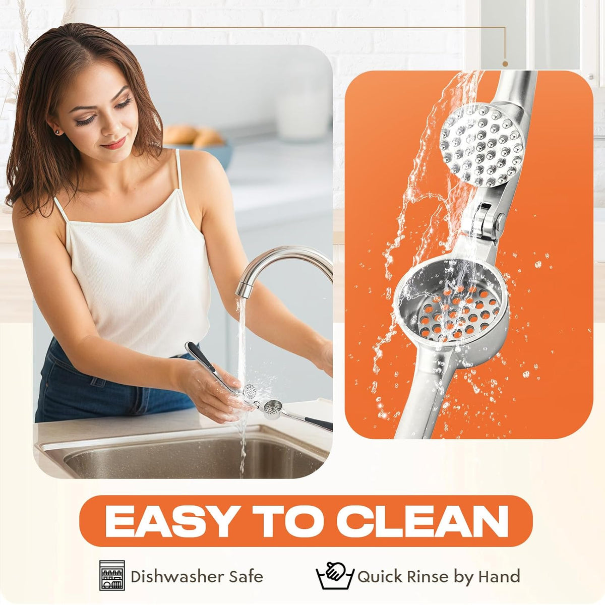 Kitchen Garlic Press, Rust Proof & Dishwasher Safe Garlic Mincer, Durable Garlic Crusher Set with Peeler&Brush, Easy to Clean and Squeeze, Matte