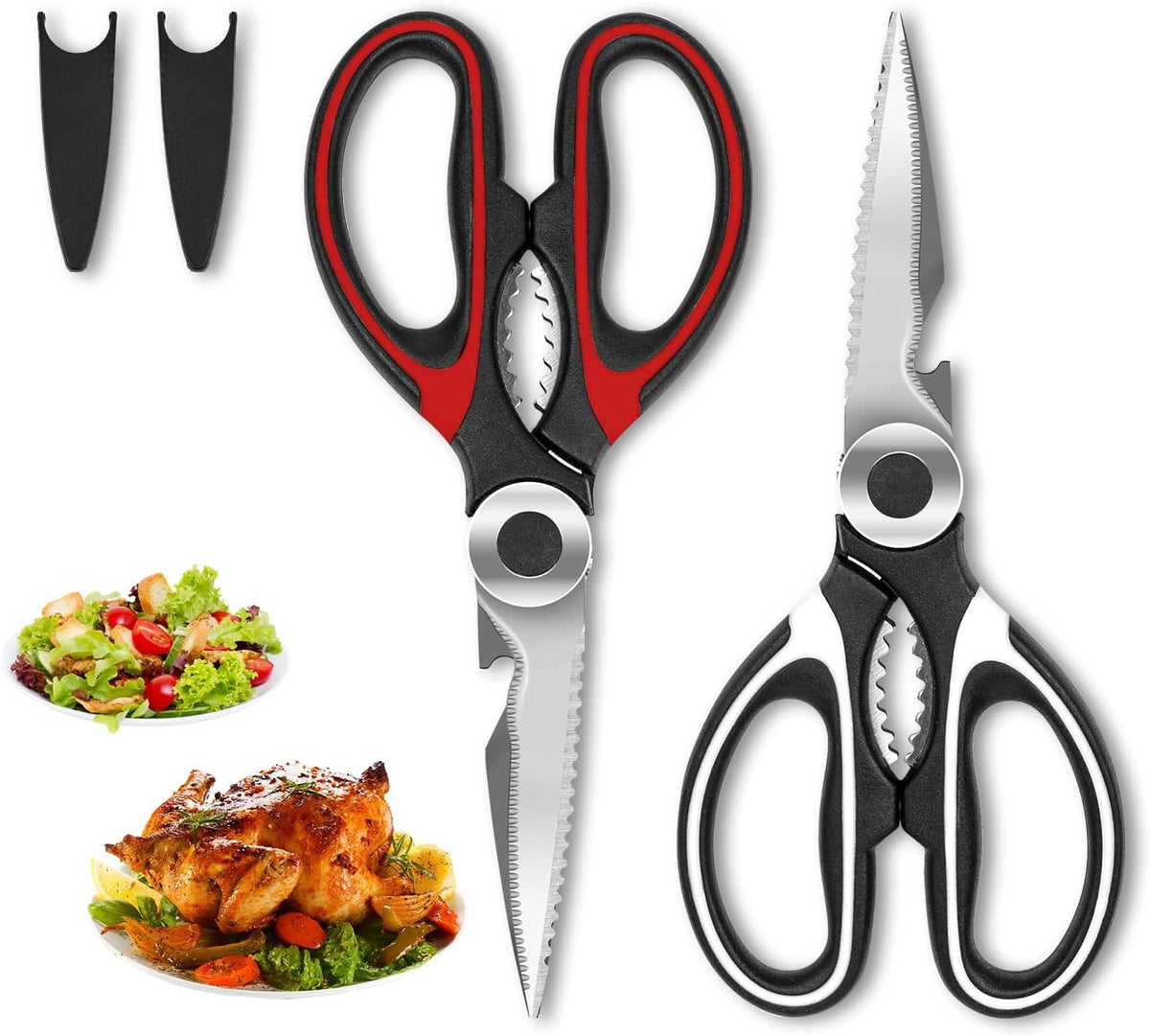 SZHLUX 2-Pack Kitchen Scissors Heavy Duty, Premium Sharp Kitchen Shears for Food, Fish, Meat, Bones, Poultry and Vegetables with Strong Stainless Steel Blades Multi Purpose Cooking Scissors