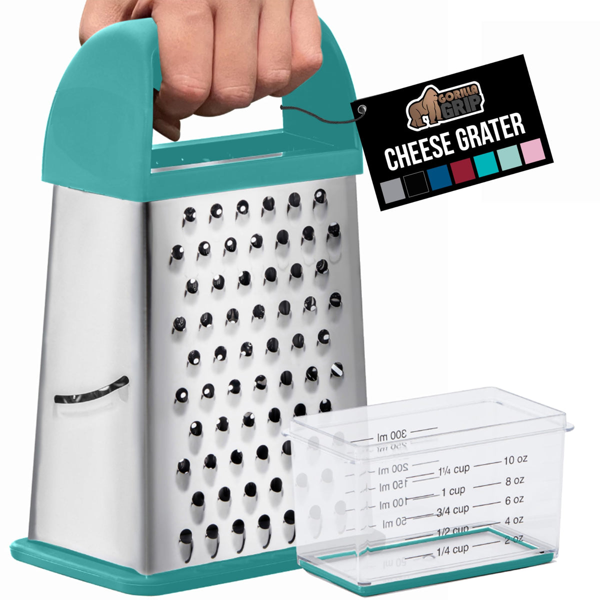 GORILLA GRIP® XL 4-Sided Stainless Steel BPA-Free Cheese Grater, Black