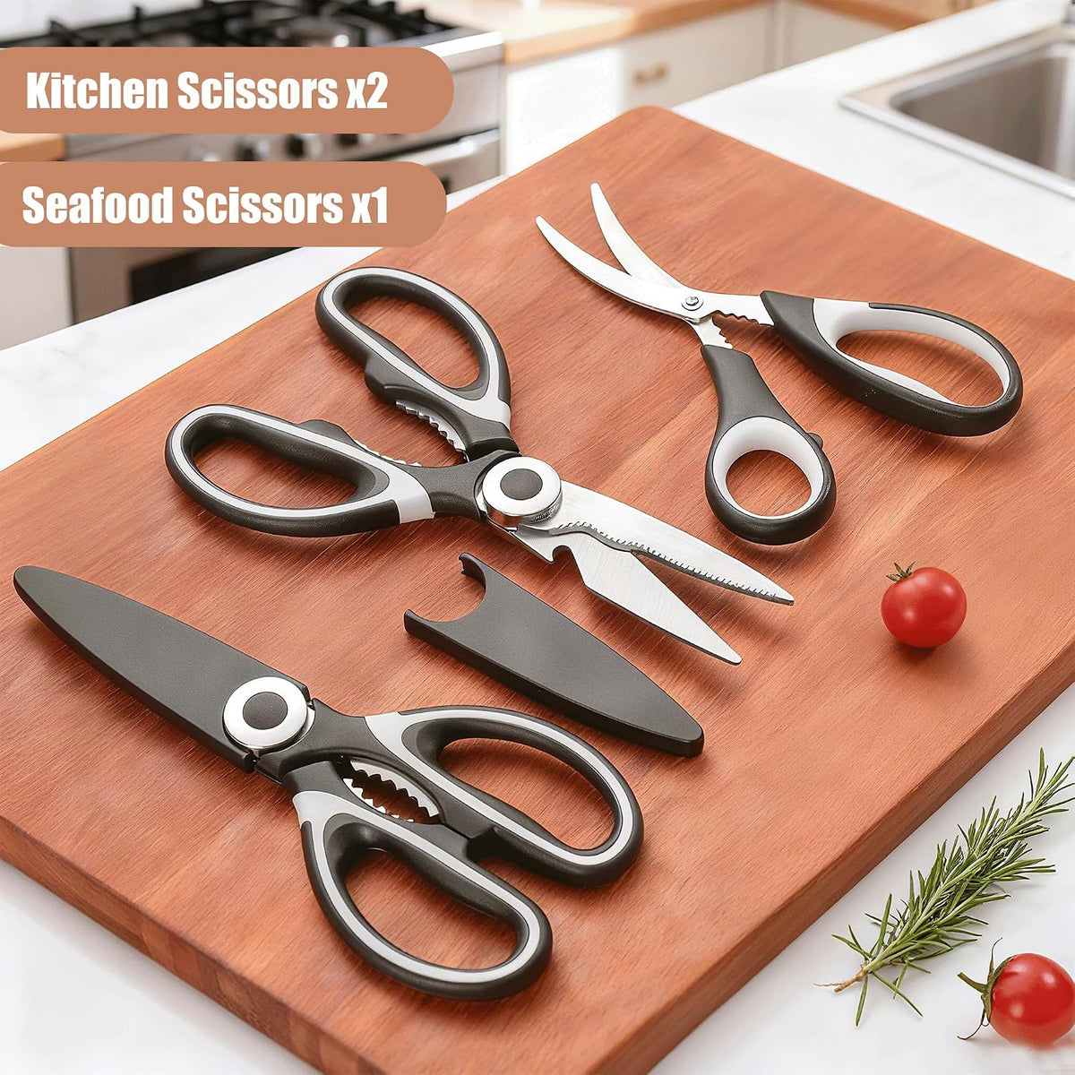 OMDAR 3 Pack Kitchen Scissors & Seafood Scissors Set, Sharp Kitchen Shears