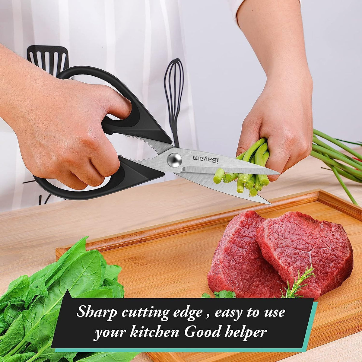 iBayam All Purpose Kitchen Shears with Protective Sheath, Black, 8.7 inch