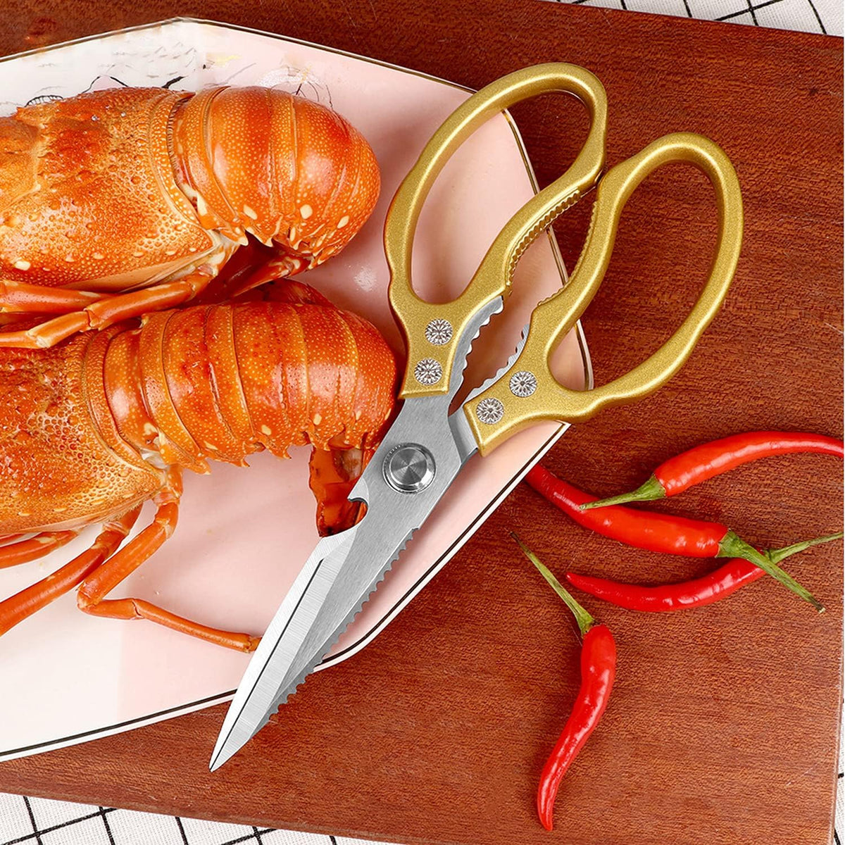 AWinjoy Kitchen Scissors, Heavy Duty Sharp Shears Dishwasher Safe, Kitchen Accessories Cooking Shears for Meat Chicken Fish Poultry Herb Bread (gold)