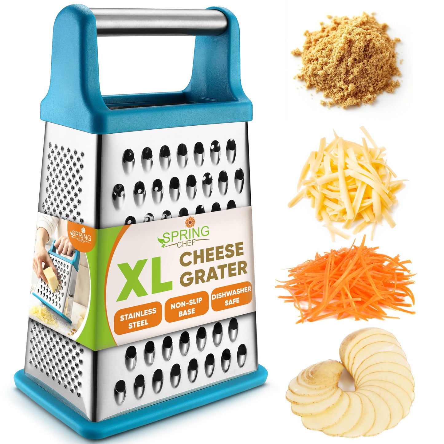 Spring Chef Stainless Steel XL Cheese Grater for Kitchen, Black