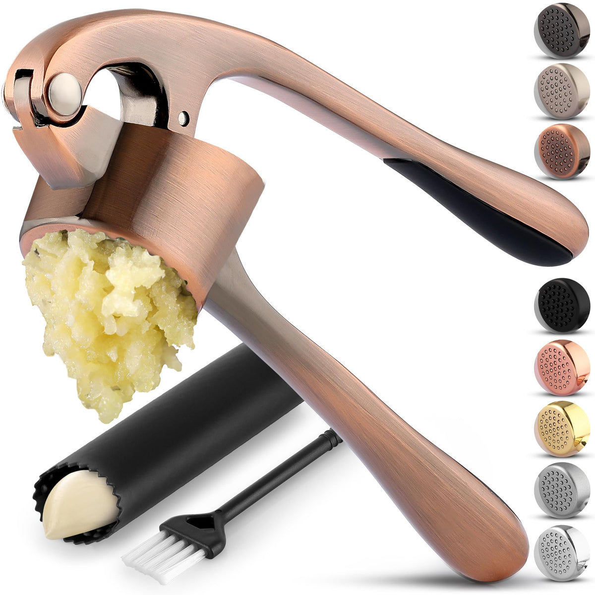 Zulay Kitchen Stainless Steel Garlic Press Rocker Set - Time Saving, Durable Strong Garlic Mincer Tool - Easy to Use & Clean Garlic Crusher Set with Peeler and Scraper Kitchen Gadget Smasher