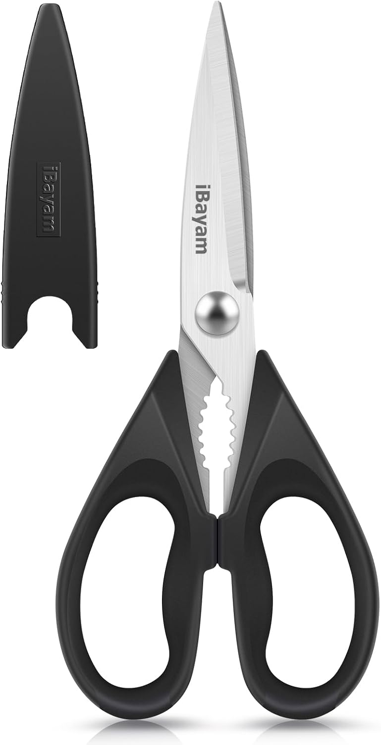 iBayam All Purpose Kitchen Shears with Protective Sheath, Black, 8.7 inch