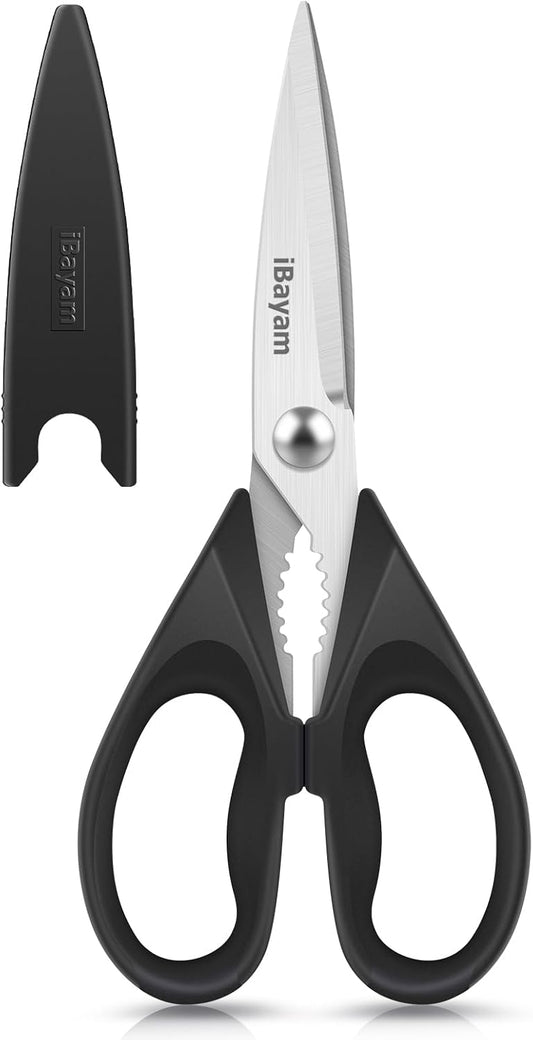 iBayam All Purpose Kitchen Shears with Protective Sheath, Black, 8.7 inch