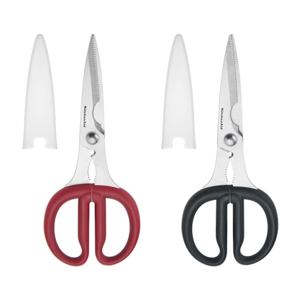 KitchenAid All Purpose Kitchen Shears with Protective Sheath Durable Stainless Steel Scissors, Dishwasher Safe, Soft Grip Comfort Handle, 8.72 Inch, Gray