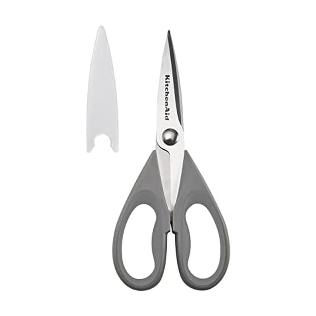 KitchenAid All Purpose Kitchen Shears with Protective Sheath Durable Stainless Steel Scissors, Dishwasher Safe, Soft Grip Comfort Handle, 8.72 Inch, Gray