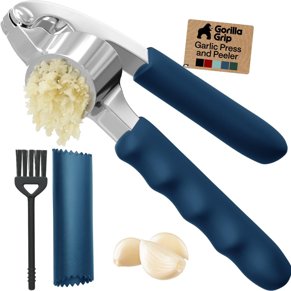 GORILLA GRIP Garlic Peeler and Press Set, Heavy Duty Mincer, Black