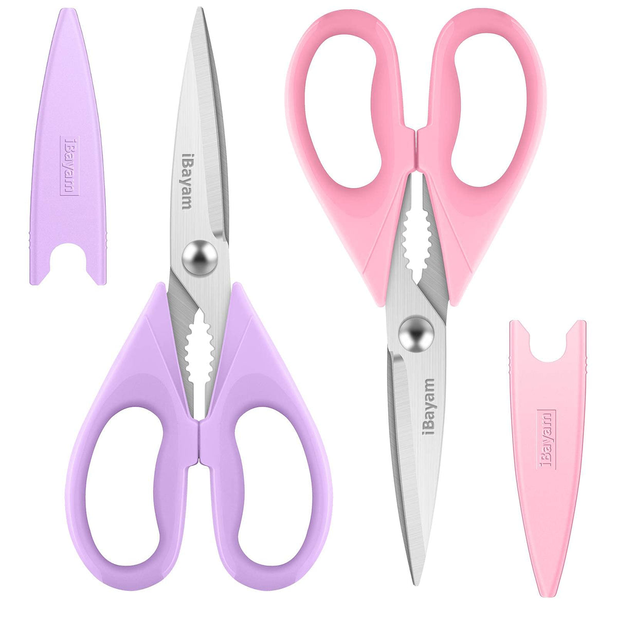 iBayam 2 Pack All Purpose Kitchen Scissors Shears Heavy Duty, Blade Covers