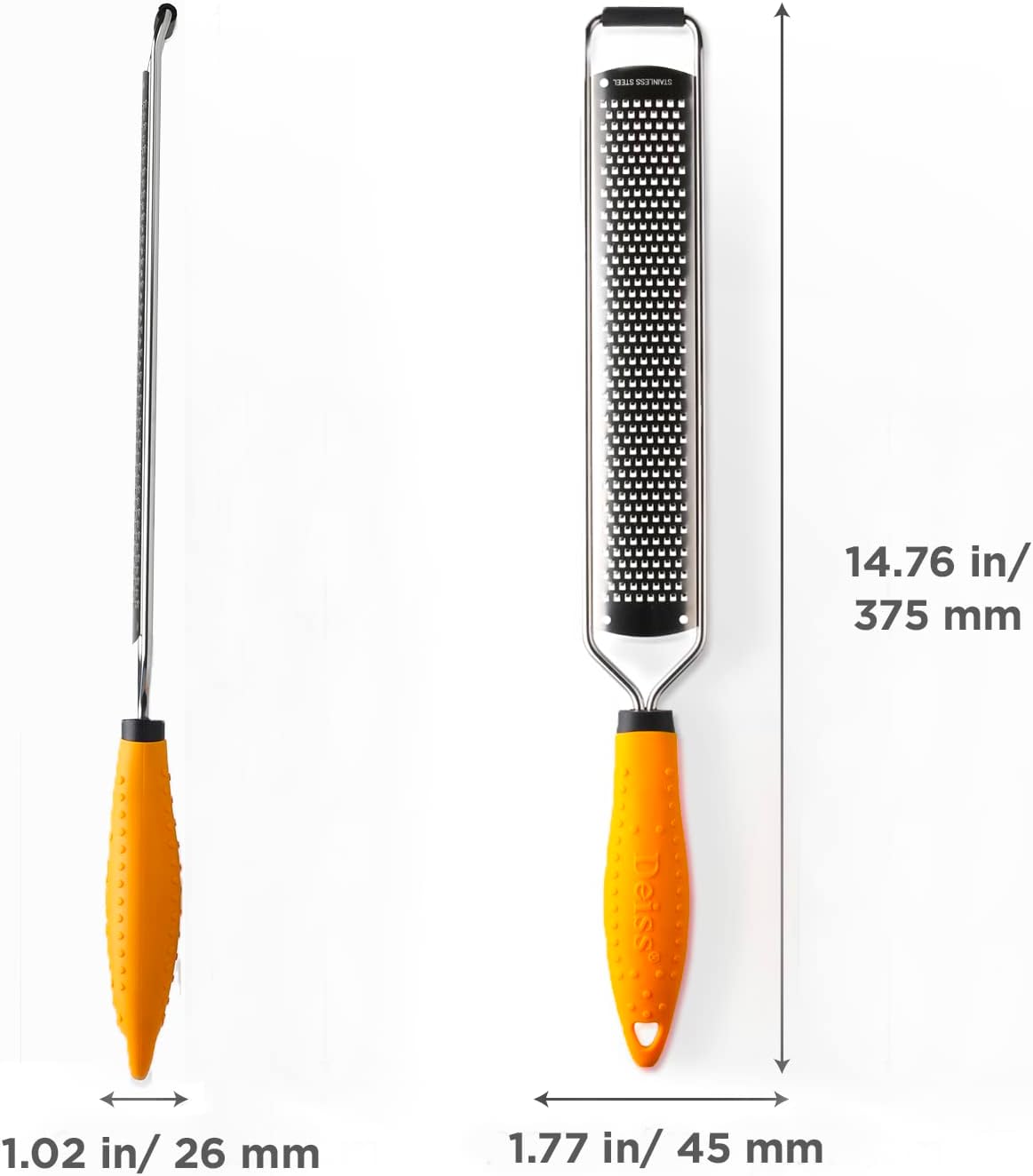 Deiss PRO Lemon Zester & Heavy Duty Grater - Parmesan, Garlic, Nutmeg, Chocolate, Fruits, Vegetables, Ginger & Cheese Shredder