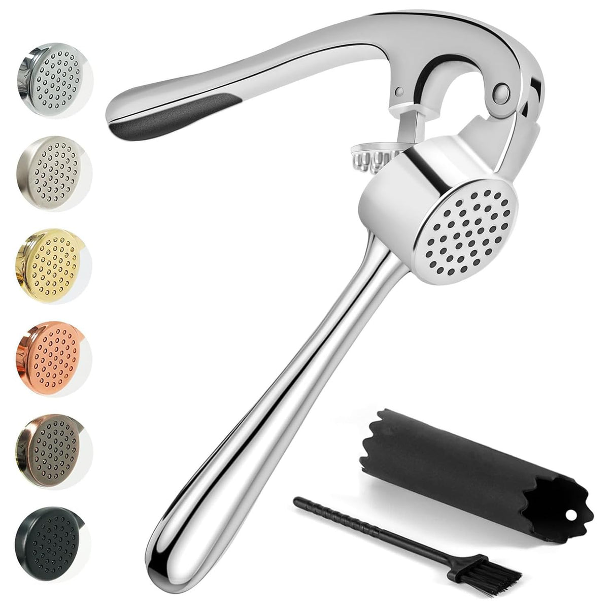 Kitessensu High Effective Garlic Press With Studs, Heavy Duty Garlic Mincer, Easy to Squeeze and Clean, Rust Proof, Ginger Crusher - Golden