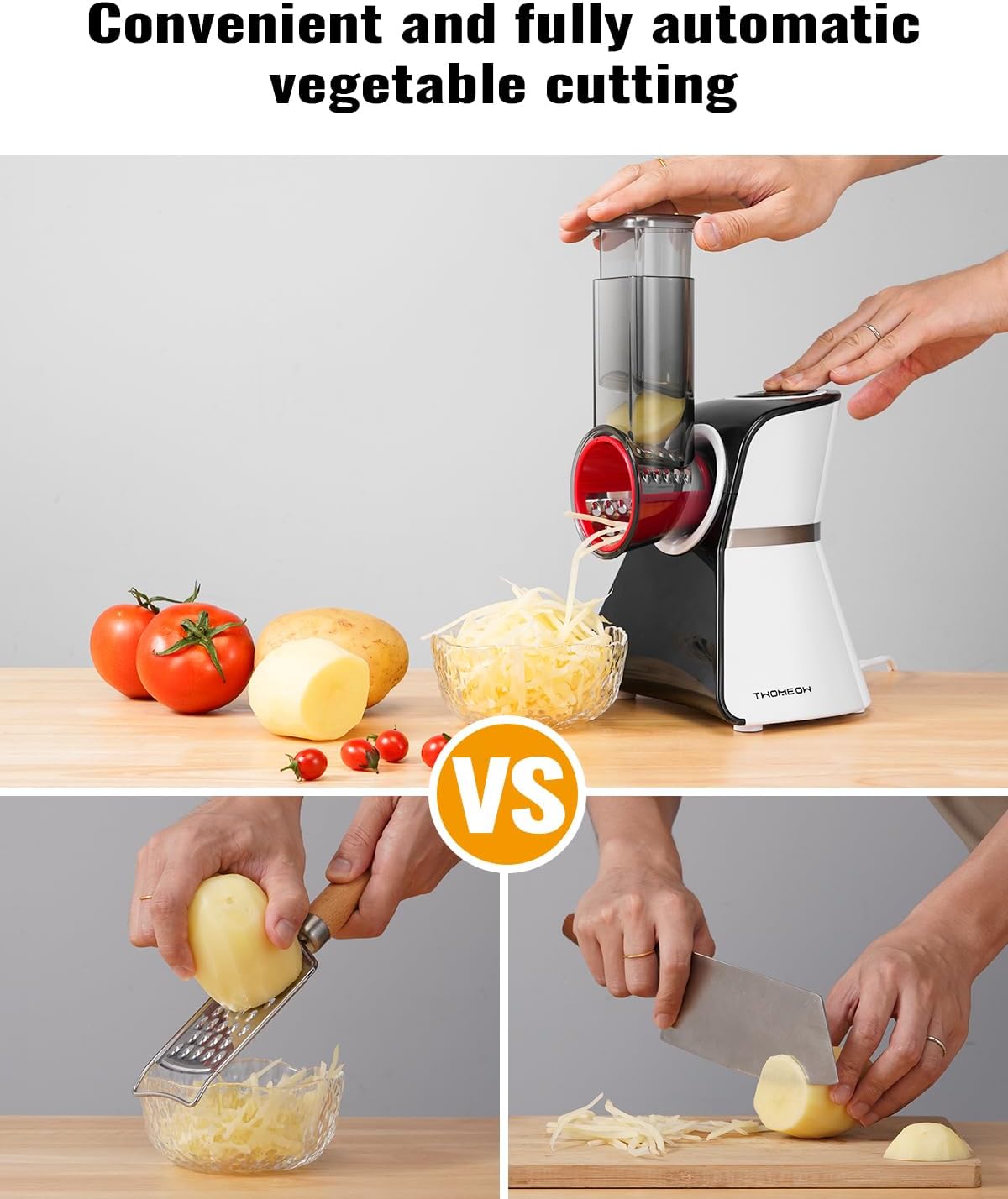 Electric Cheese Grater Salad Shooter,5-In-1 Electric Slicer For Home Kitchen,One-Touch Easy Control,With Safety Push Bar Cheese Grater Electric For Zucchini,Cheese,Vegetables And Smoothie