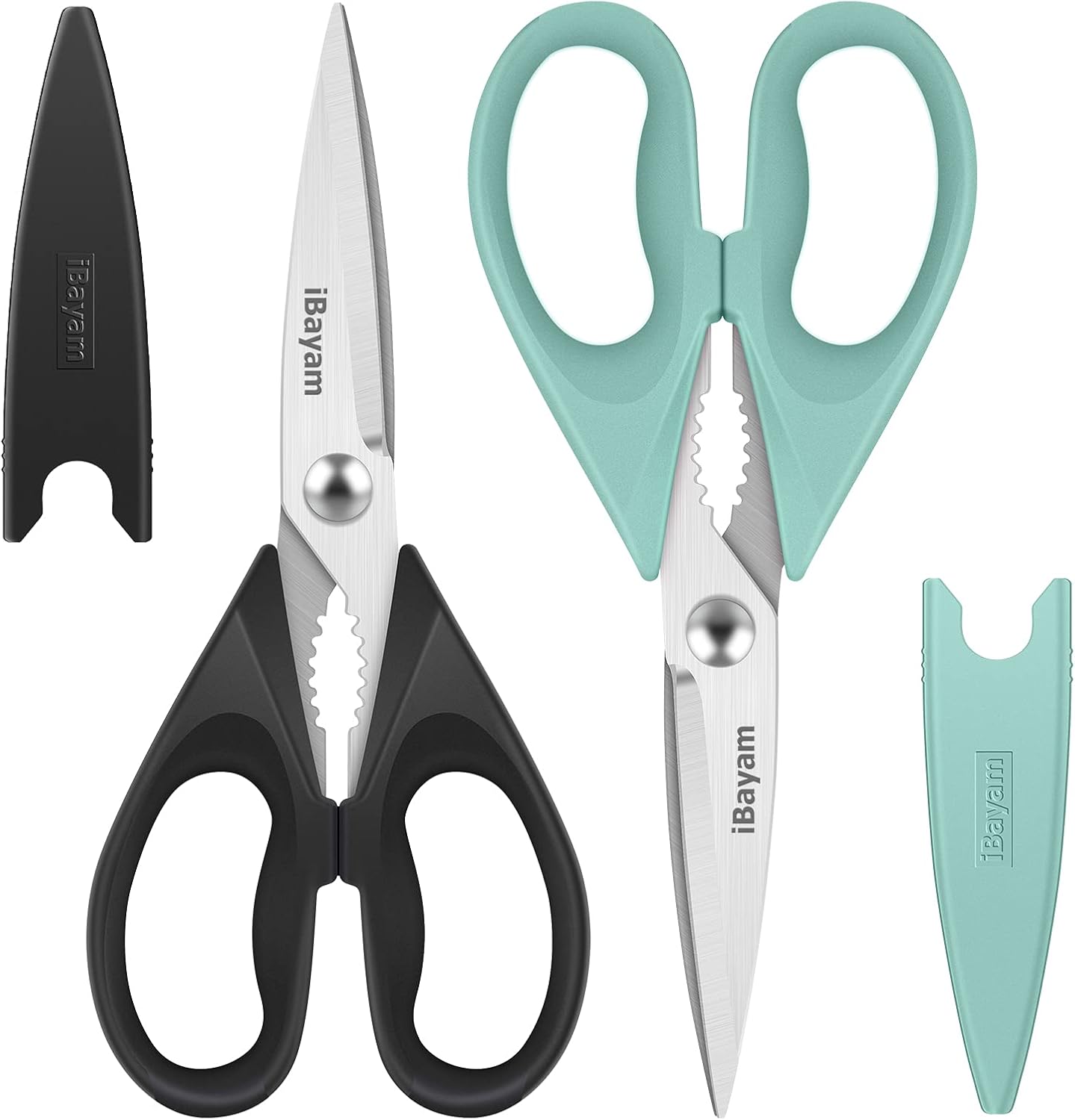 iBayam 2 Pack All Purpose Kitchen Scissors Shears Heavy Duty, Blade Covers