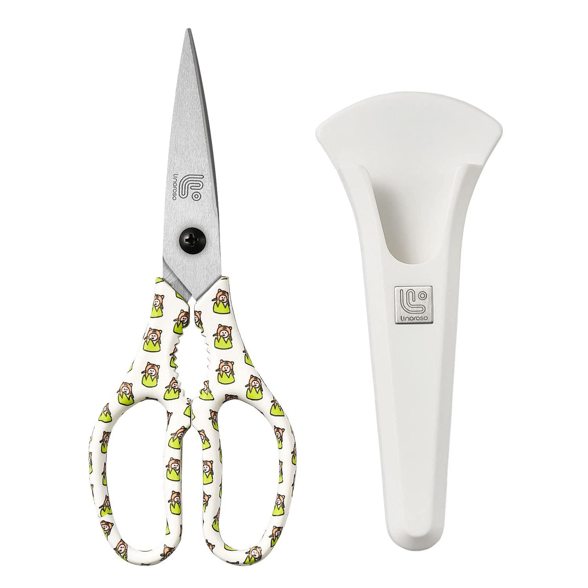 Linoroso Kitchen Scissors Heavy Duty Kitchen Shears with Magnetic Holder Made with Japanese Steel 4034, Multipurpose Ultra Sharp Cooking Scissors for Meat/Vegetables/BBQ/Herbs/Pizza (Graphic,Cow)
