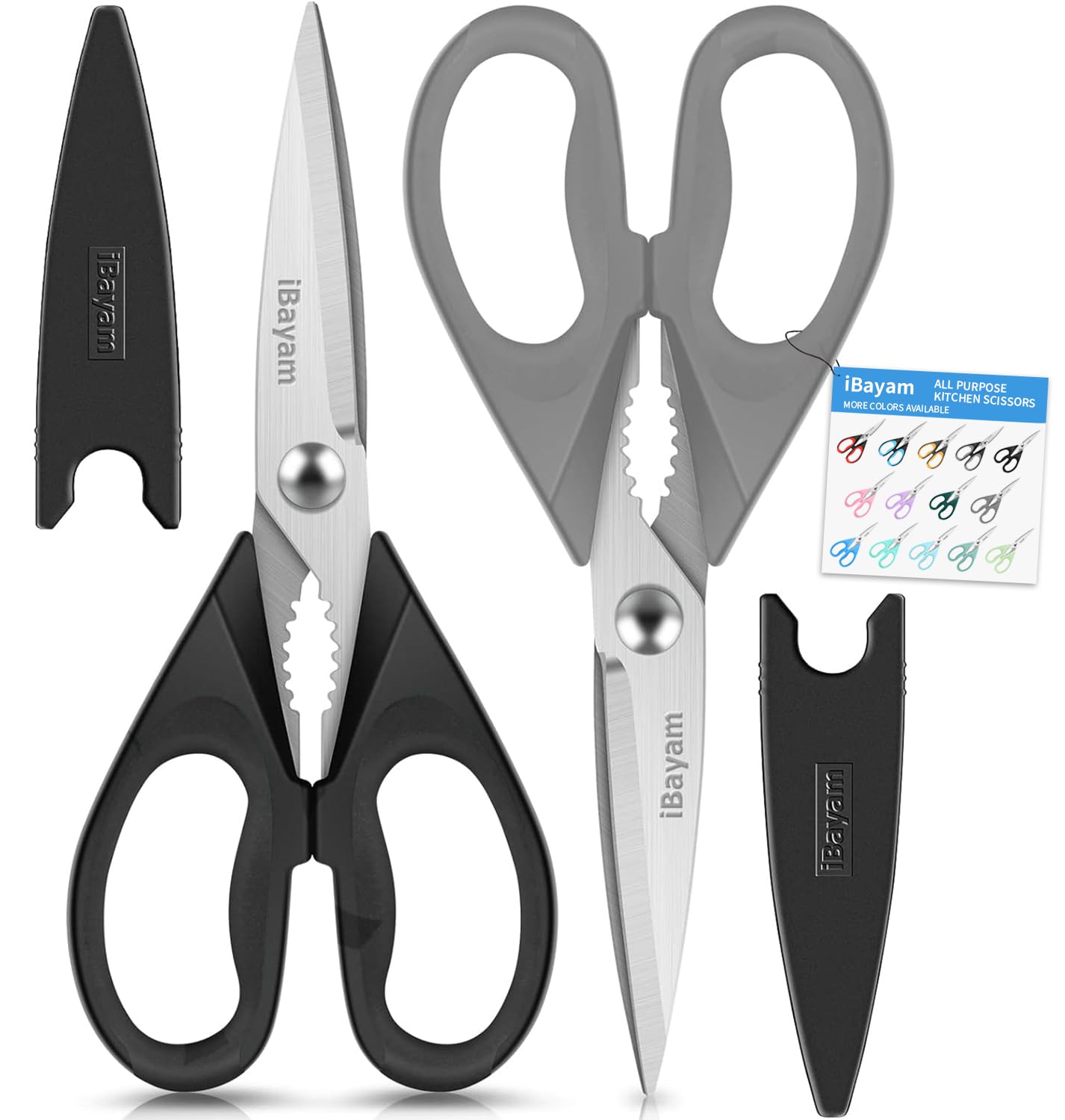 iBayam 2 Pack All Purpose Kitchen Scissors Shears Heavy Duty, Blade Covers