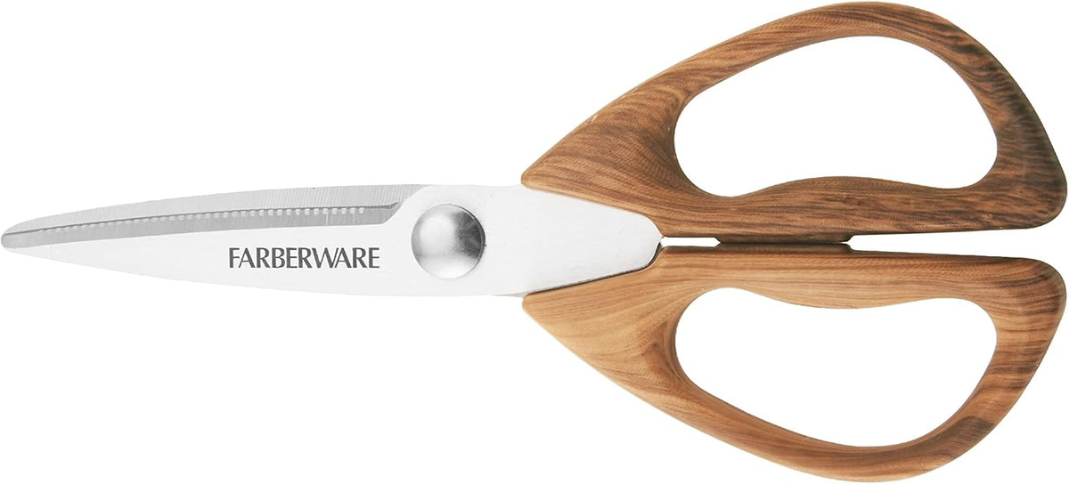 Farberware All-Purpose Kitchen Shears with Faux Wood-Grain Finish Handles, Stainless Steel Blades, Multipurpose Scissors for Meat, Herbs, and More