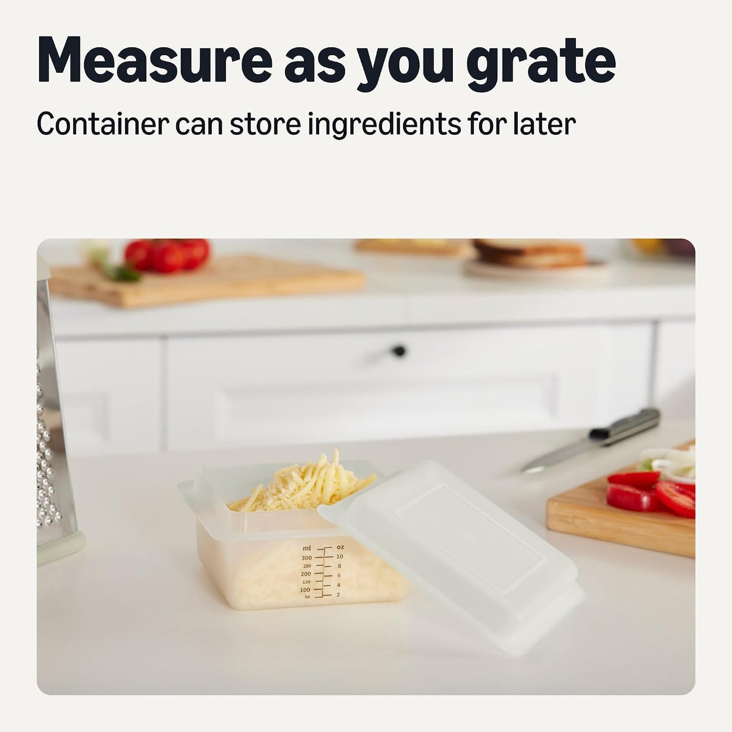 Amazon Basics 4-Sided Cheese Grater with Measurement Container, Stainless Steel, Dishwasher-Safe