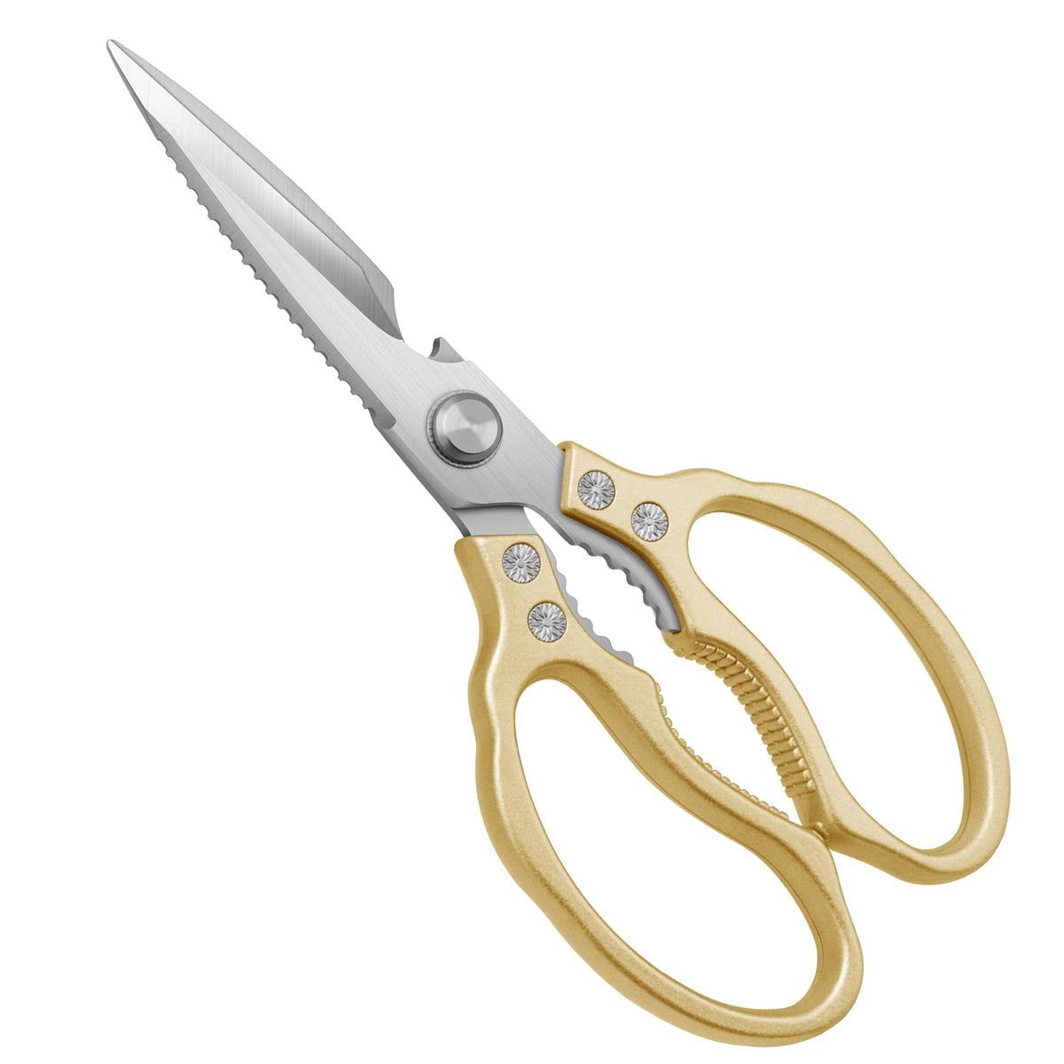 CGBE Kitchen Scissors, Multi-Purpose Kitchen Shears, Heavy Duty Dishwasher Safe Food Scissors for Chicken, Poultry, Fish, Meat & Herbs with Non-Slip Grips - Sliver