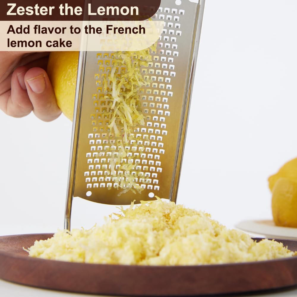 Upgraded Lemon Zester & Cheese Grater, Food Grade Stainless Steel None-Slip Hand Fine Grater for Garlic, Ginger, and Chocolate, Durable and Easy-To-Clean（Dishwasher Safe）