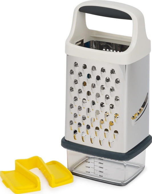 Joseph Joseph Multi-Grip Box Grater with Precision food grip, Stainless Steel blades for grating and slicing, non-slip base, Dishwasher safe