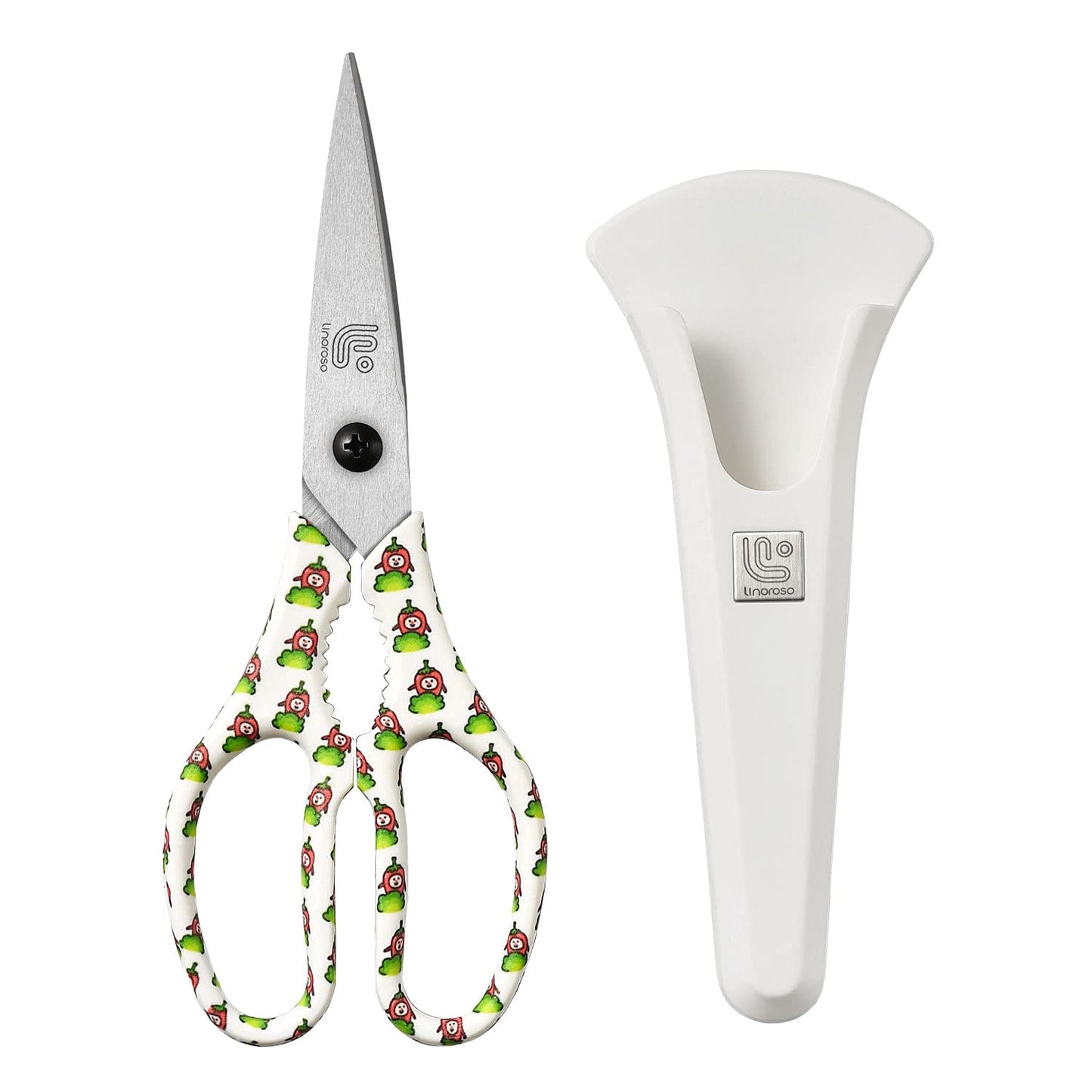 Linoroso Kitchen Scissors Heavy Duty Kitchen Shears with Magnetic Holder Made with Japanese Steel 4034, Multipurpose Ultra Sharp Cooking Scissors for Meat/Vegetables/BBQ/Herbs/Pizza (Graphic,Cow)