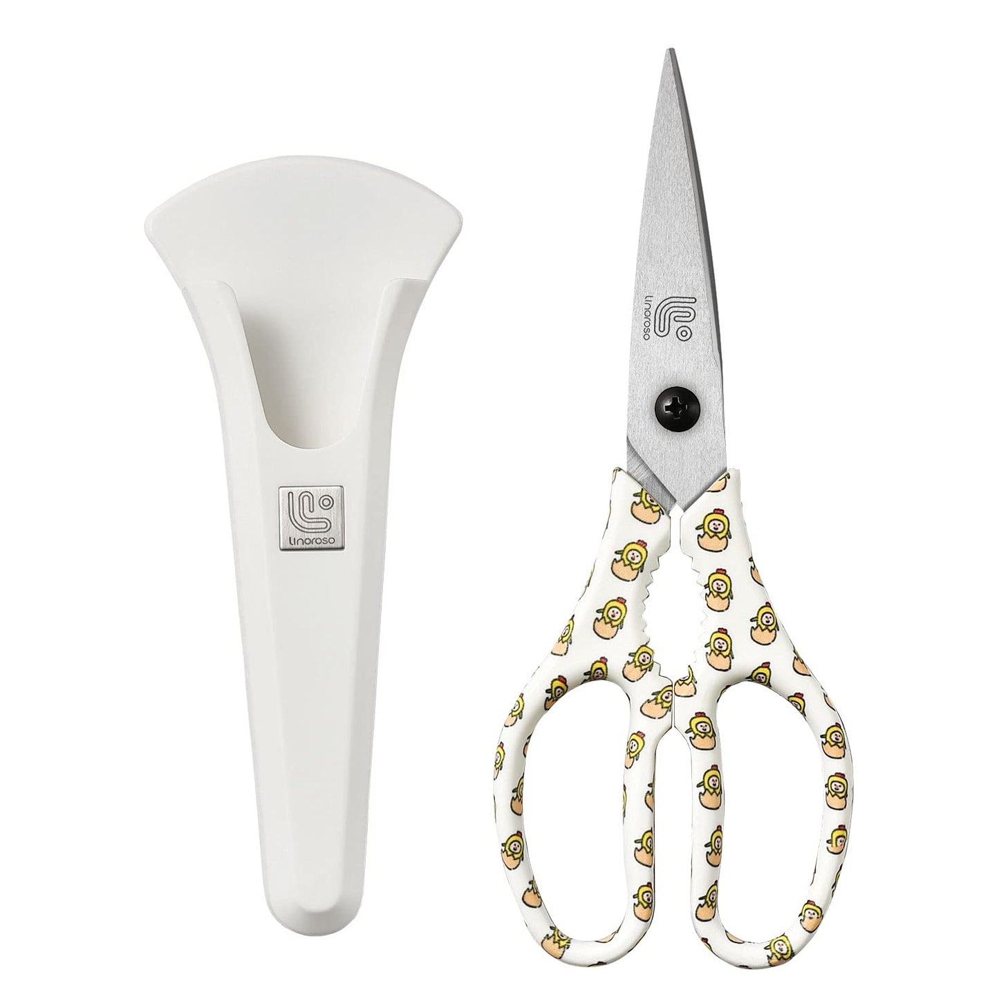 Linoroso Kitchen Scissors Heavy Duty Kitchen Shears with Magnetic Holder Made with Japanese Steel 4034, Multipurpose Ultra Sharp Cooking Scissors for Meat/Vegetables/BBQ/Herbs/Pizza (Graphic,Cow)
