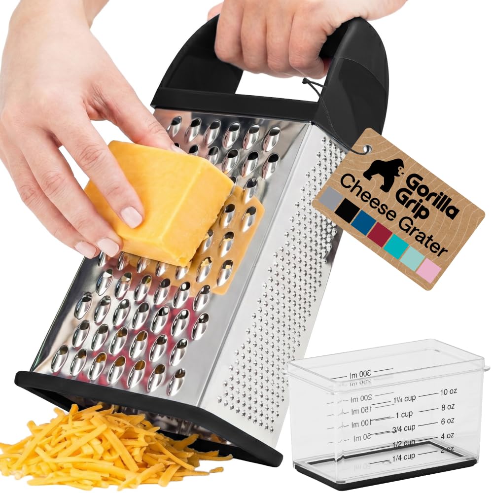 GORILLA GRIP® XL 4-Sided Stainless Steel BPA-Free Cheese Grater, Black