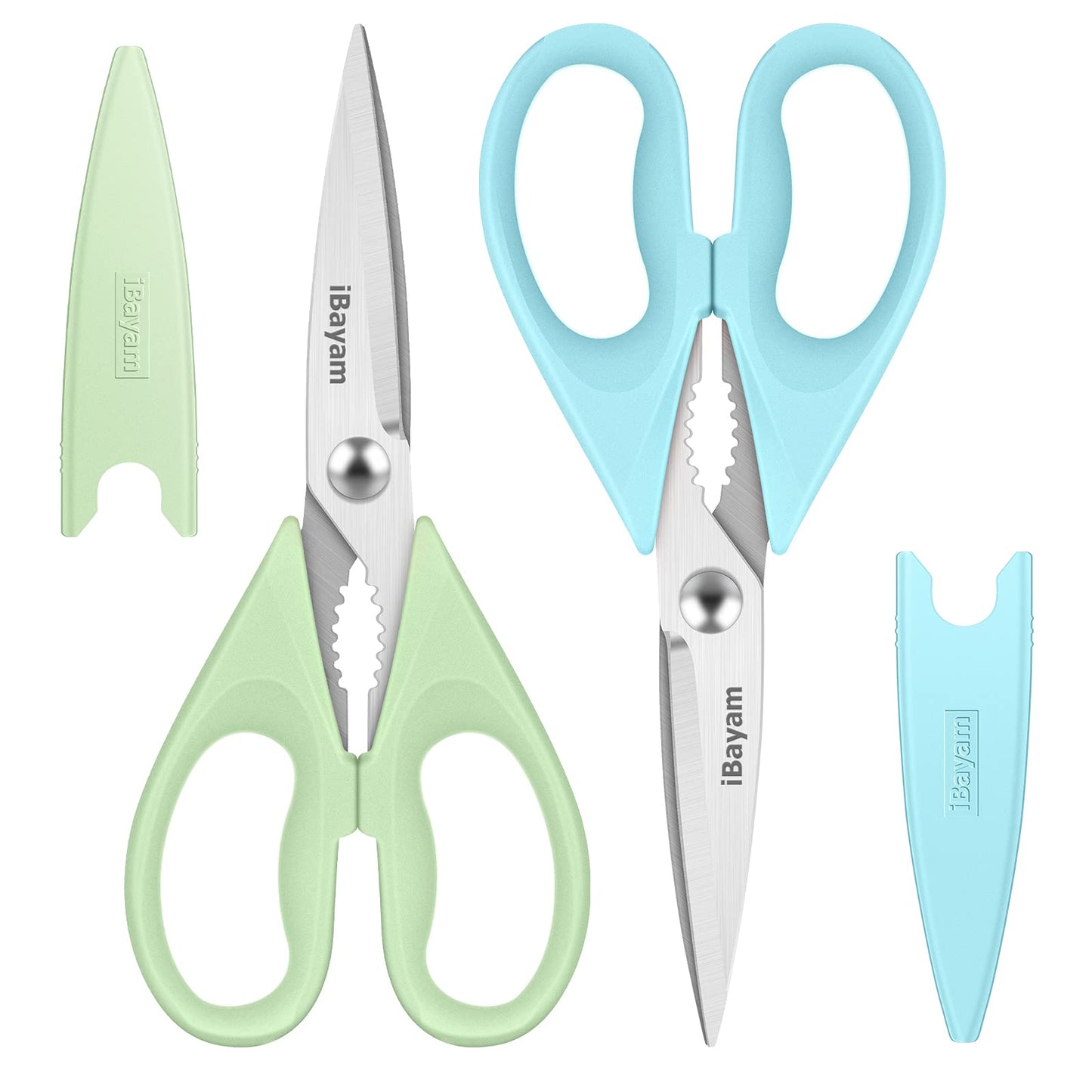iBayam 2 Pack All Purpose Kitchen Scissors Shears Heavy Duty, Blade Covers