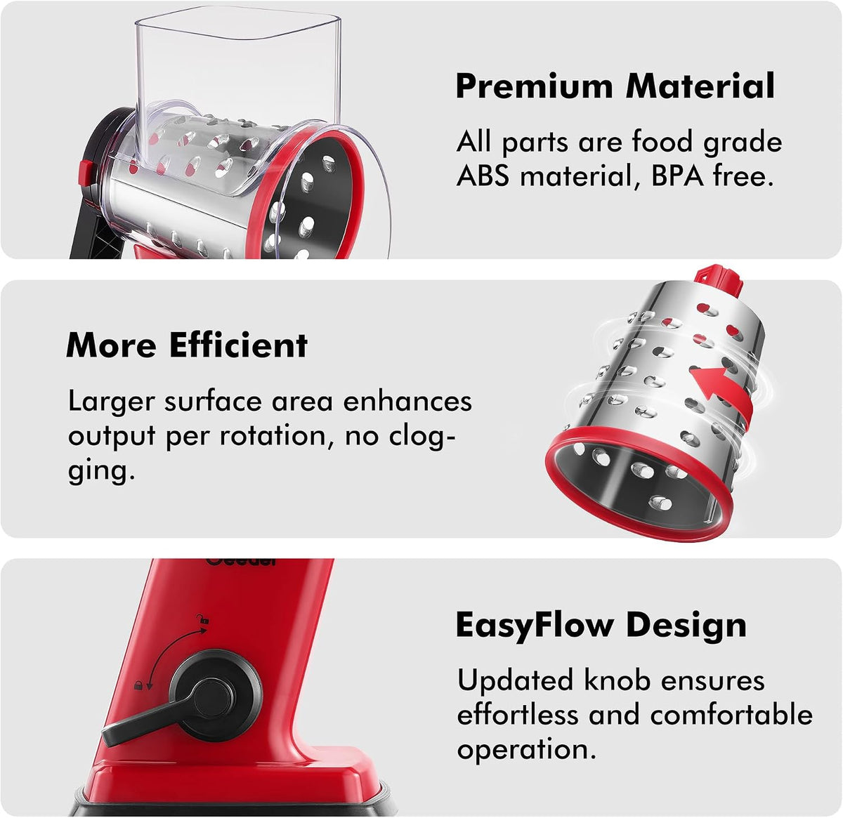 Geedel Upgraded Rotary Cheese Grater Hand Crank, Vegetable Shredder Slicer | 4 Blades, Stronger Suction Base, Wider Chute, 18x Faster Cutting, No BPA, Stainless Steel, for Cheese, Veggies, Nut