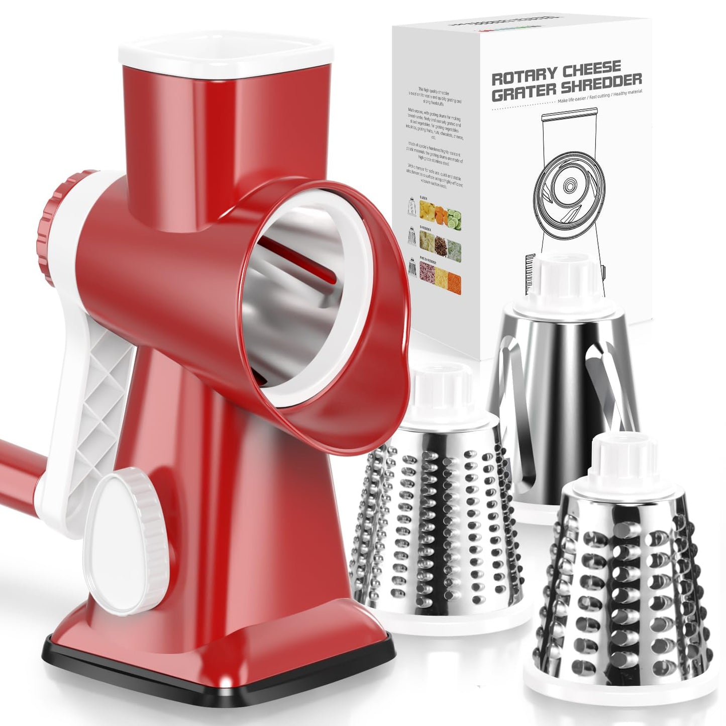 Badelite Cheese Grater Vegetable Cheese Shredder Slicer Grater for Kitchen 3 Changeable Blades for Cheese Potato Zucchini Nuts Chocolate (Grey Blue)