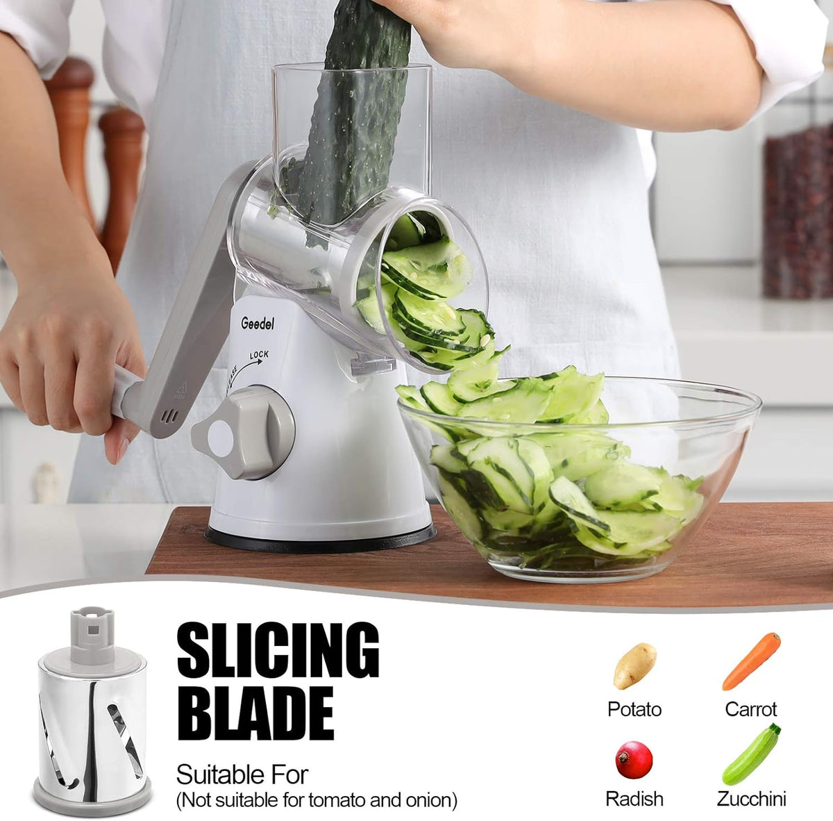 Geedel Rotary Cheese Grater Hand Crank, Cheese Shredder Vegetable Slicer