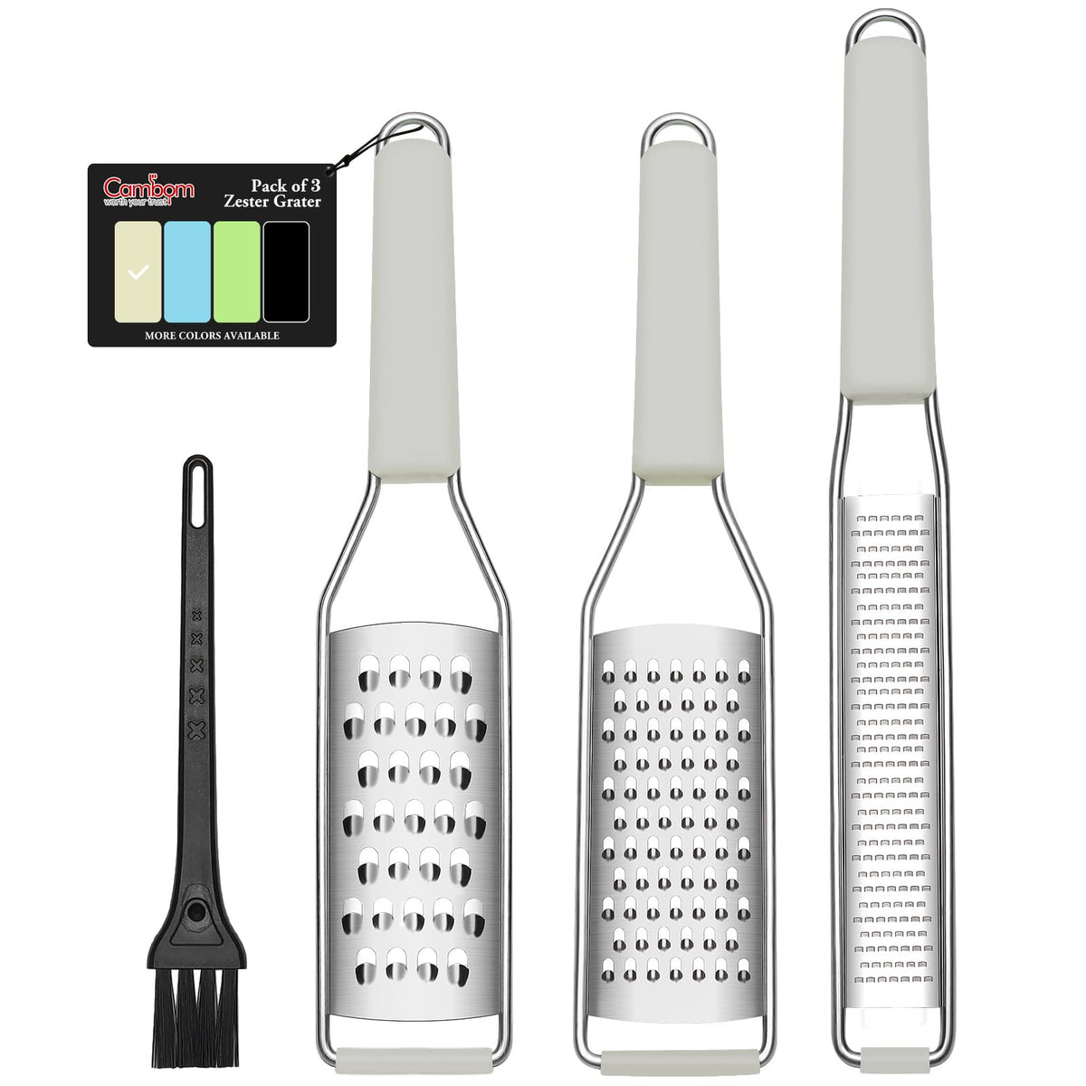Cambom Lemon Zester Grater Three-piece Suit - Heavy Duty Kitchen Tool for Parmesan Cheese, Ginger, Garlic, Nutmeg, Chocolate, Vegetables，Fruits，Stainless Steel Grater Dishwasher Safe Black
