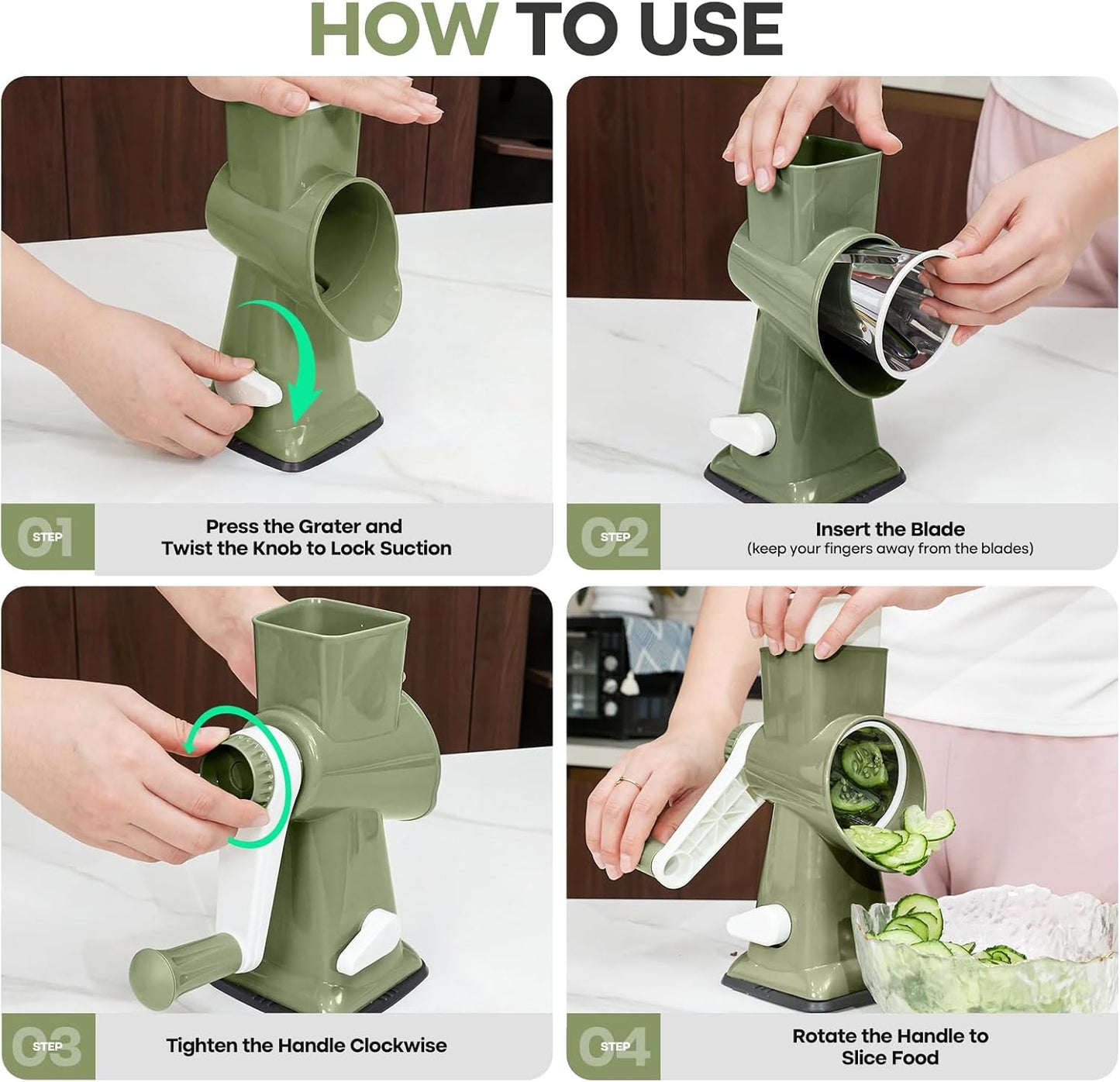 Rotary Cheese Grater, Cheese Grater Hand Crank, 3-Blade Grater