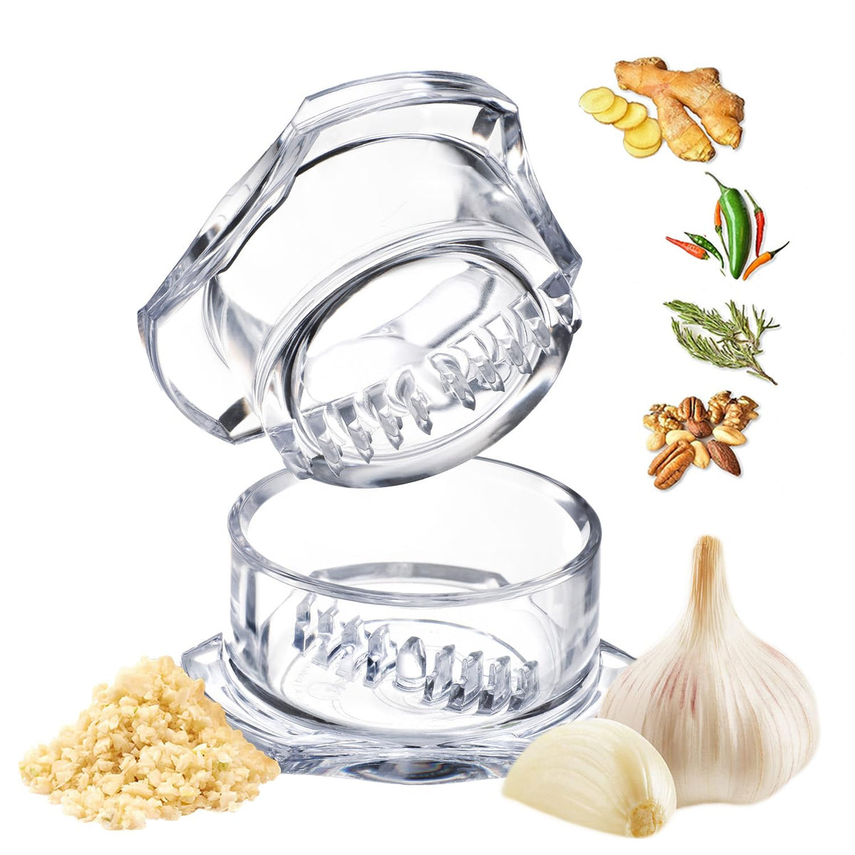 NexTrend Garlic Twister 4th Gen, clear manual garlic mincer for ginger, herbs and nuts