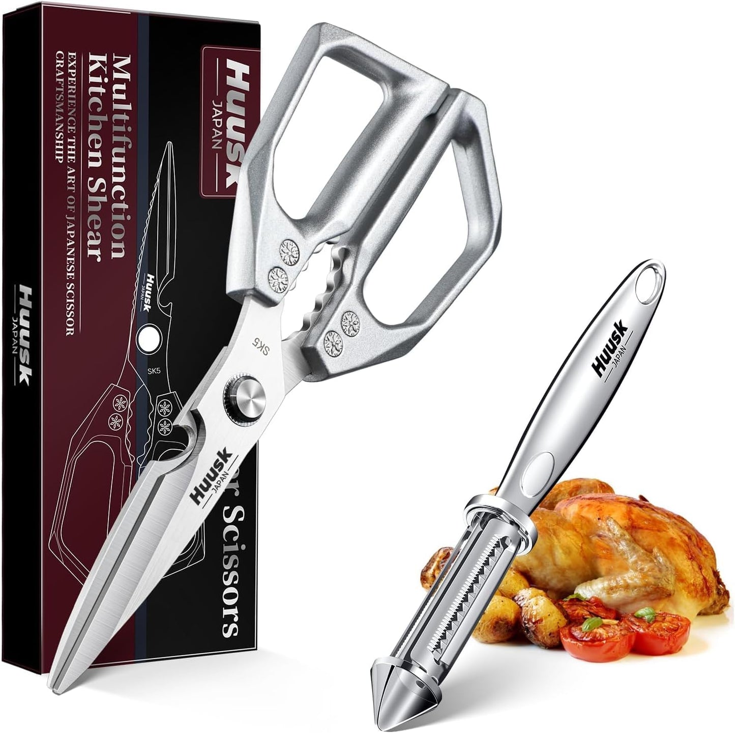 Huusk Kitchen Scissors for Food, Japanese Steel Kitchen Shears All Purpose
