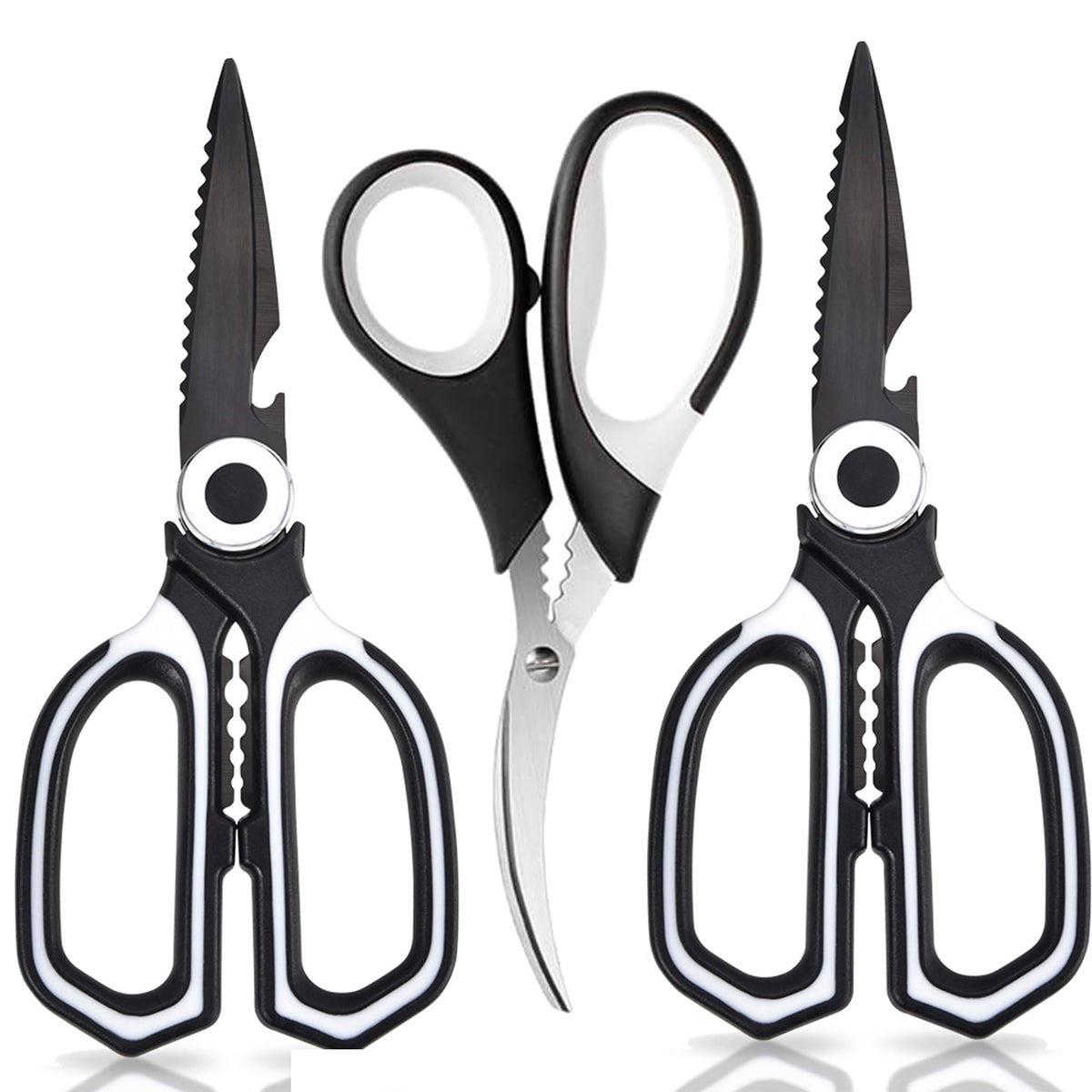OMDAR 3 Pack Kitchen Scissors & Seafood Scissors Set, Sharp Kitchen Shears