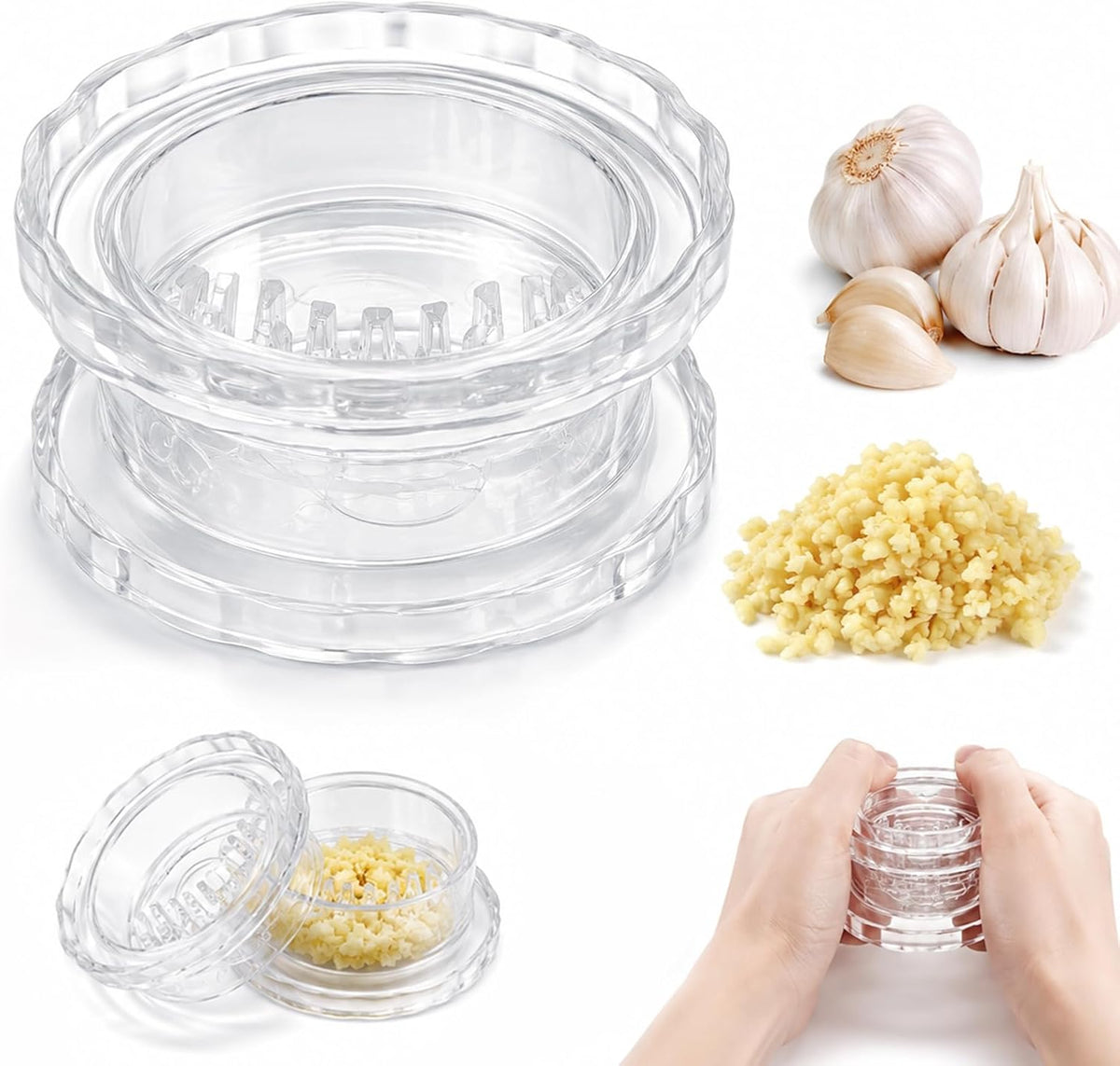 Garlic Mincer Transparent Manual Garlic Press, Multi-Functional Mincer for Garlic, Onion, Ginger, Herbs, Nuts