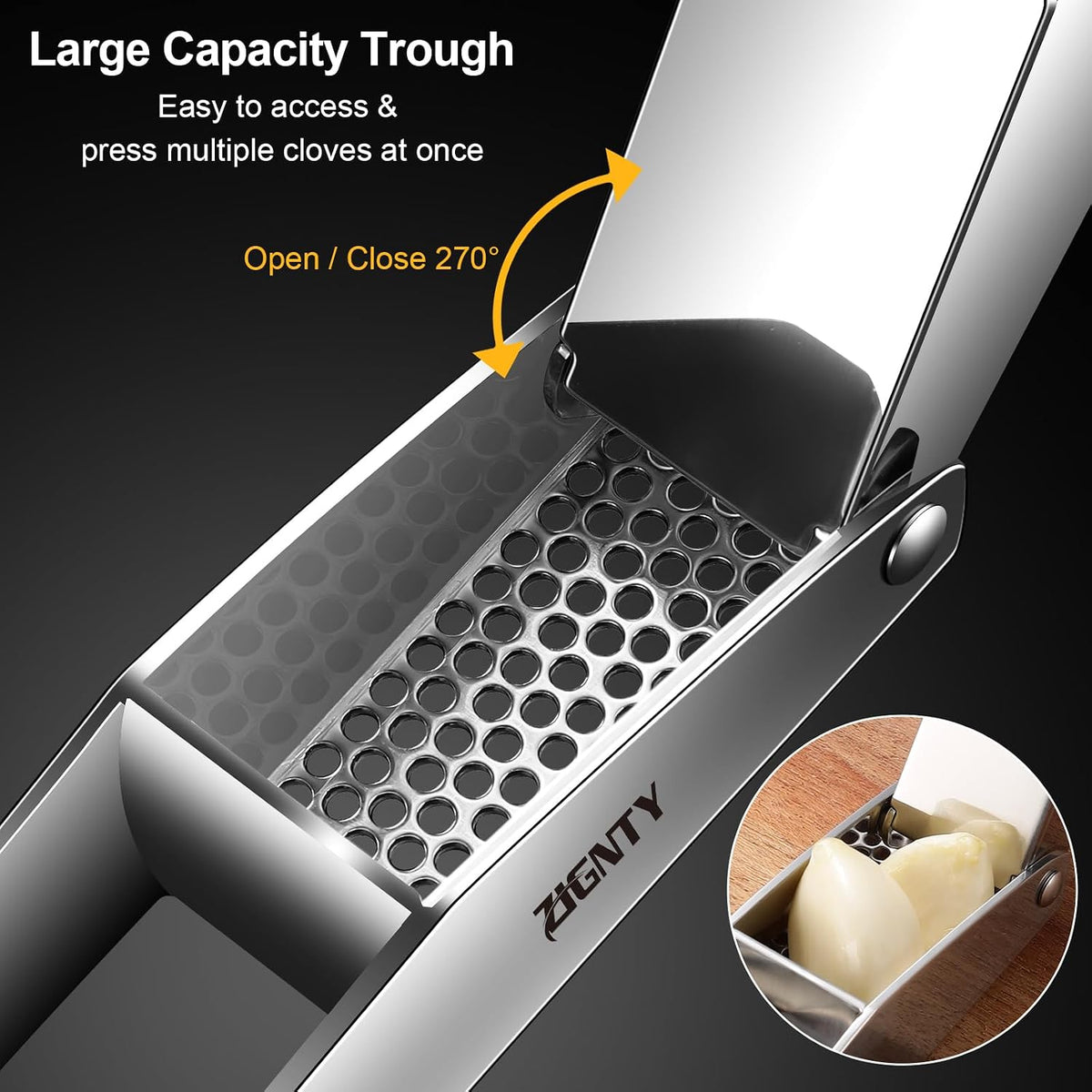 Garlic Press Stainless Steel, Garlic Mincer Tool No Need to Peel