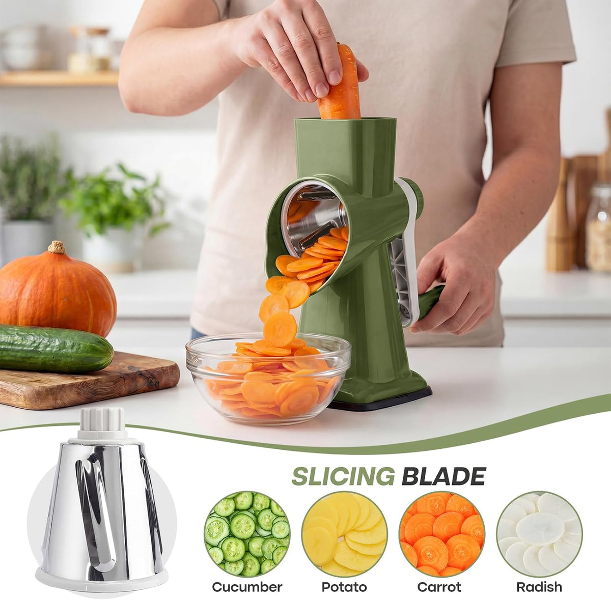 Rotary Cheese Grater, Cheese Grater Hand Crank, 3-Blade Grater