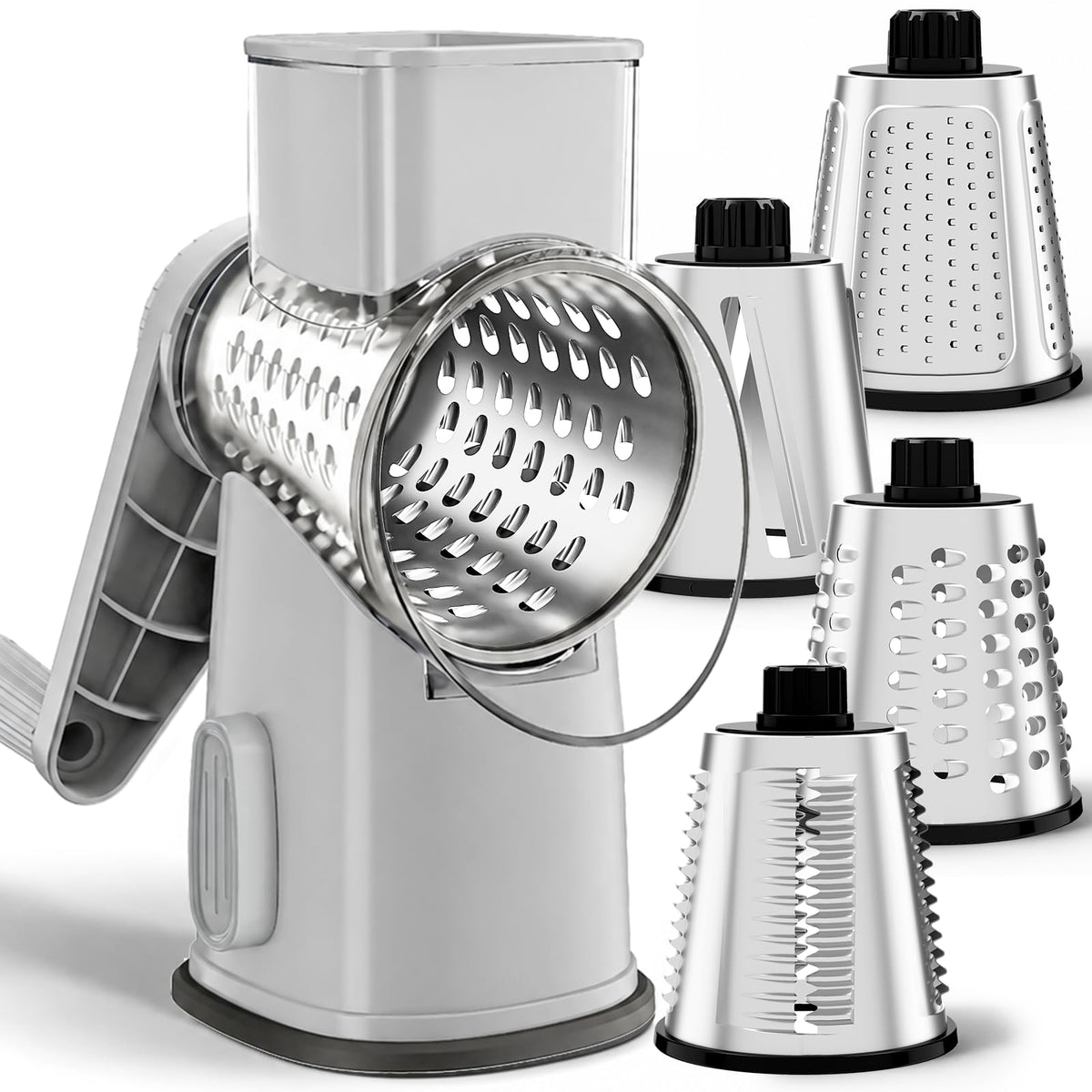 Weltonhm 4 in 1 Large Rotary Cheese Grater Hand Crank (Red black 4 Graters)