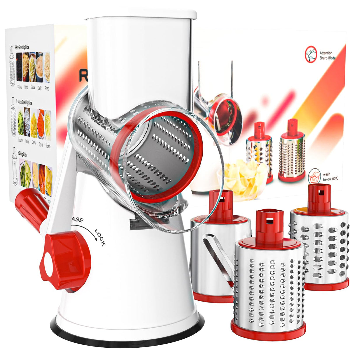 Cambom Rotary Cheese Grater Hand Crank Cheese Shredder, Black