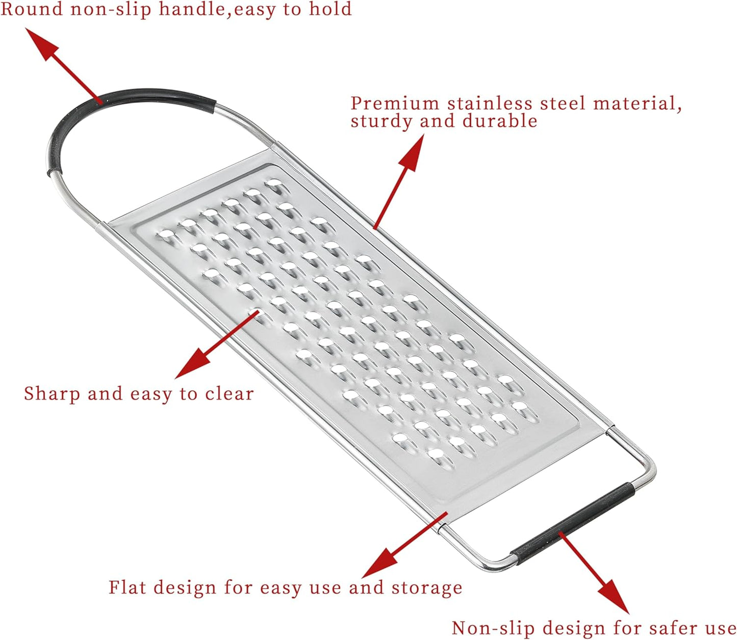 Cheese Grater Handheld, HIA Flat Coarse Stainless Steel Graters for Kitchen, Food Grater with Anti-Slip Handle, Perfect for Potato, Vegetable, Butter, Parmesan Cheese